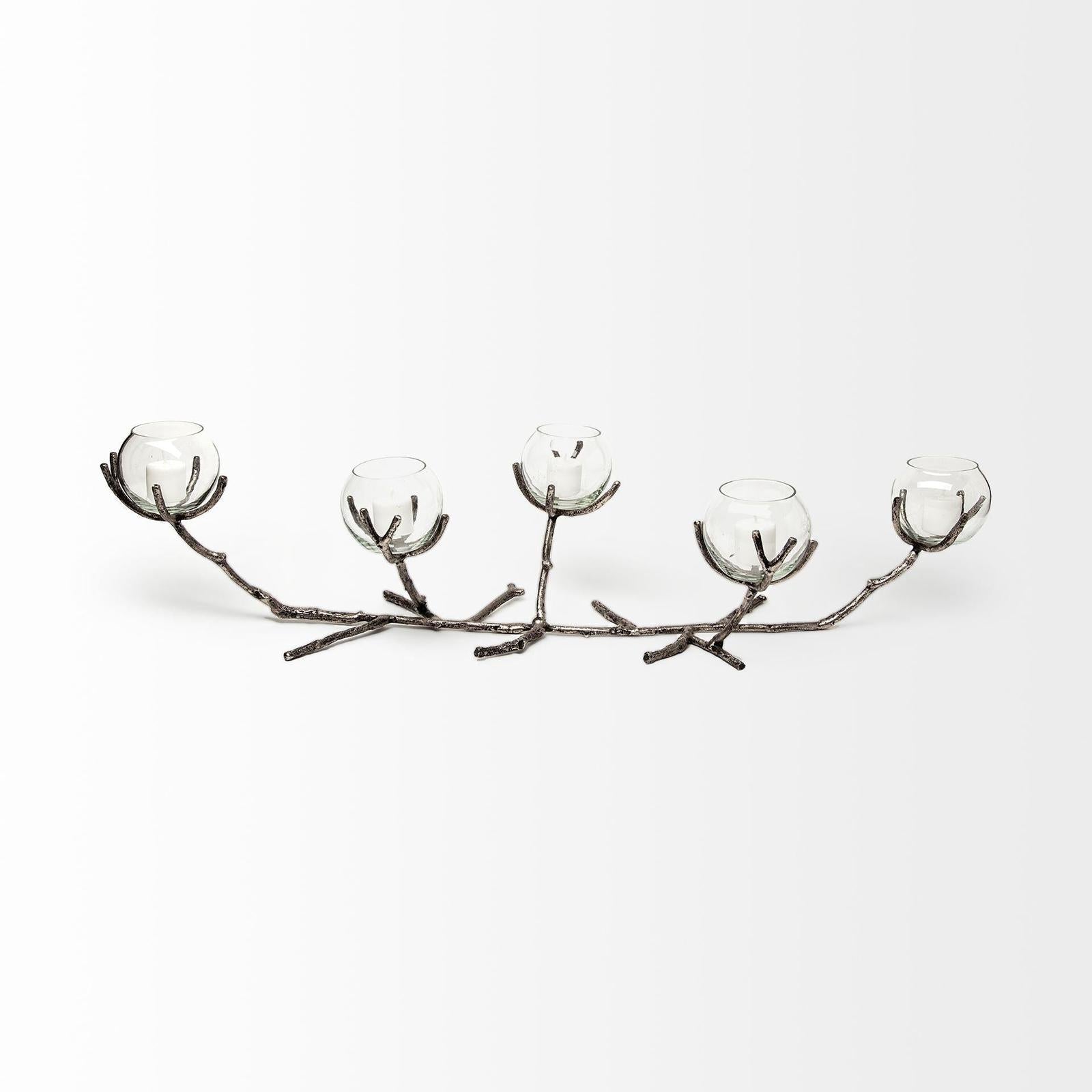 Mercana Vine Distressed Metal Creeper Five Candle Table Candle Holder