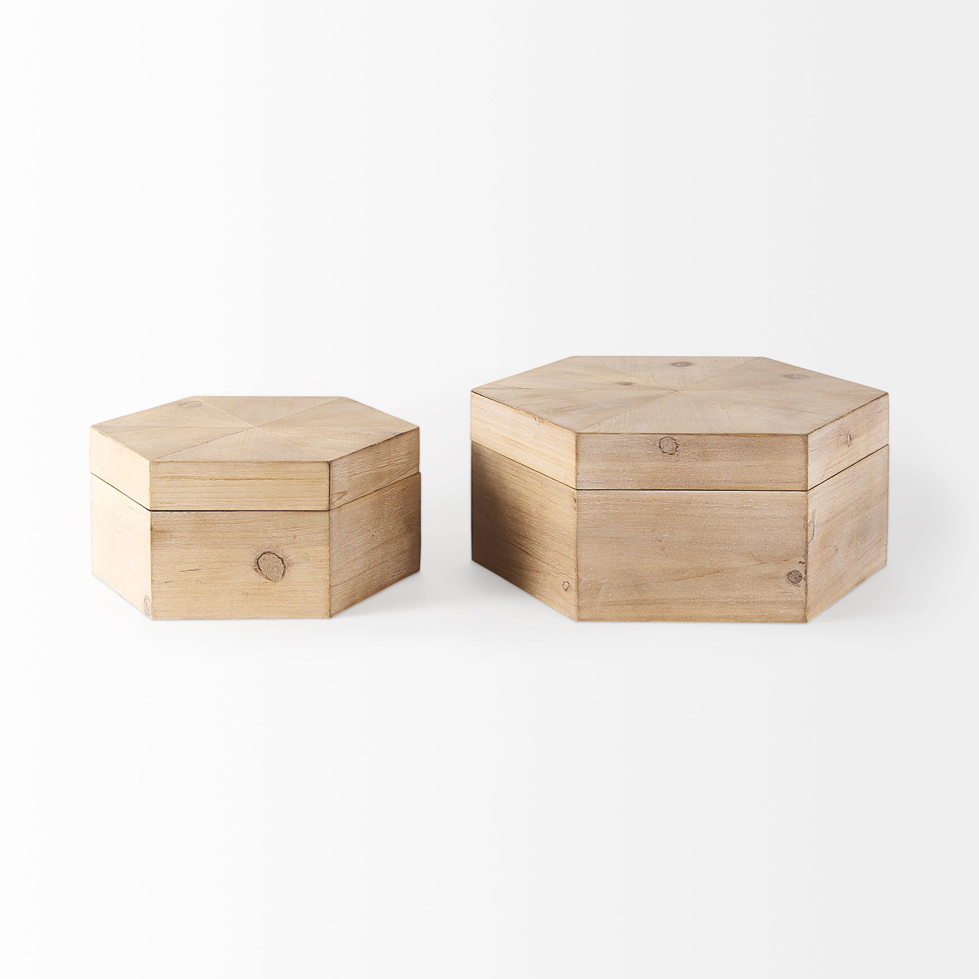 Mercana Elyse Brown Wooden Hexagonal Boxes - Set of 2