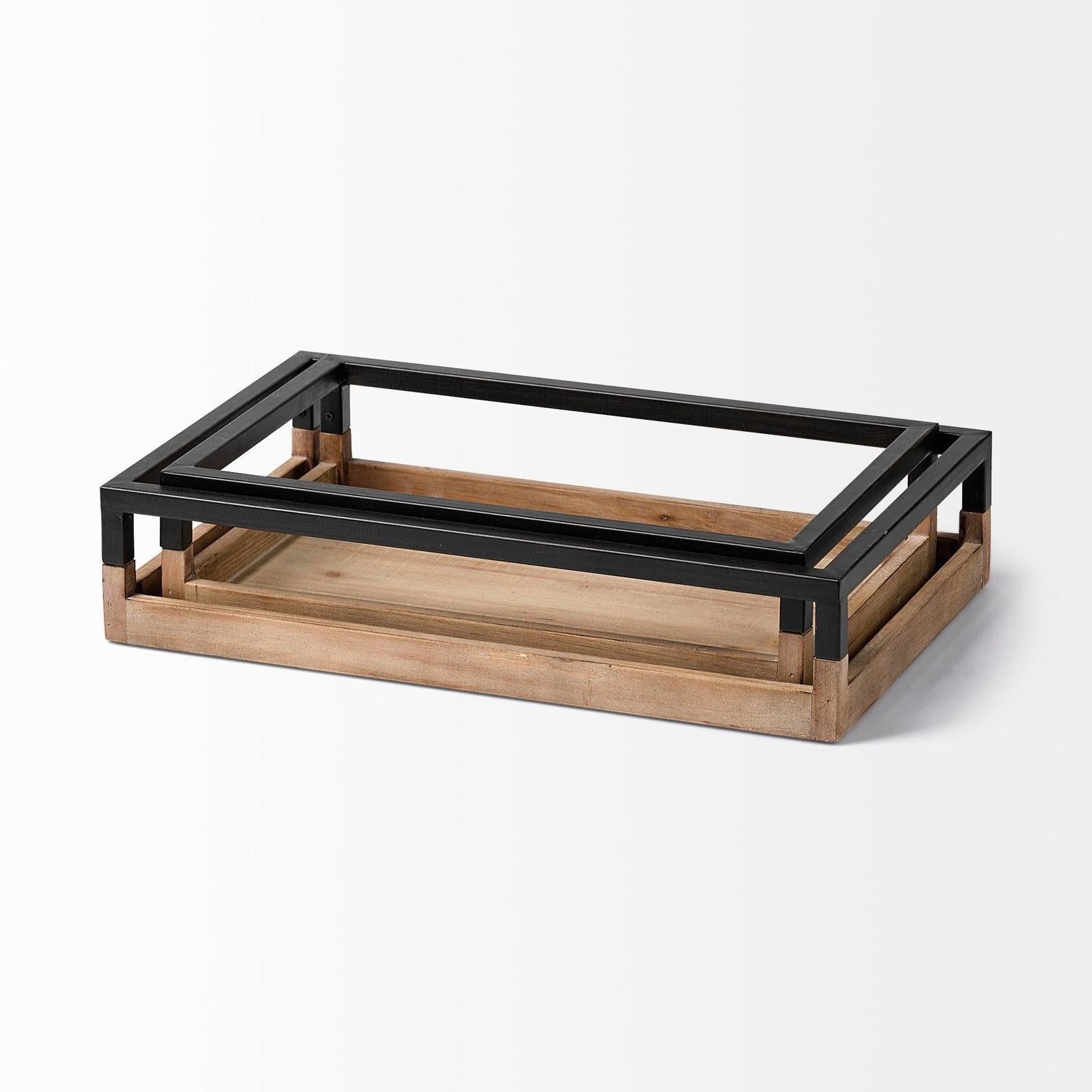 Mercana Ross Natural Wood W/ Black Metal Nesting Trays- Set of 2 Clearance
