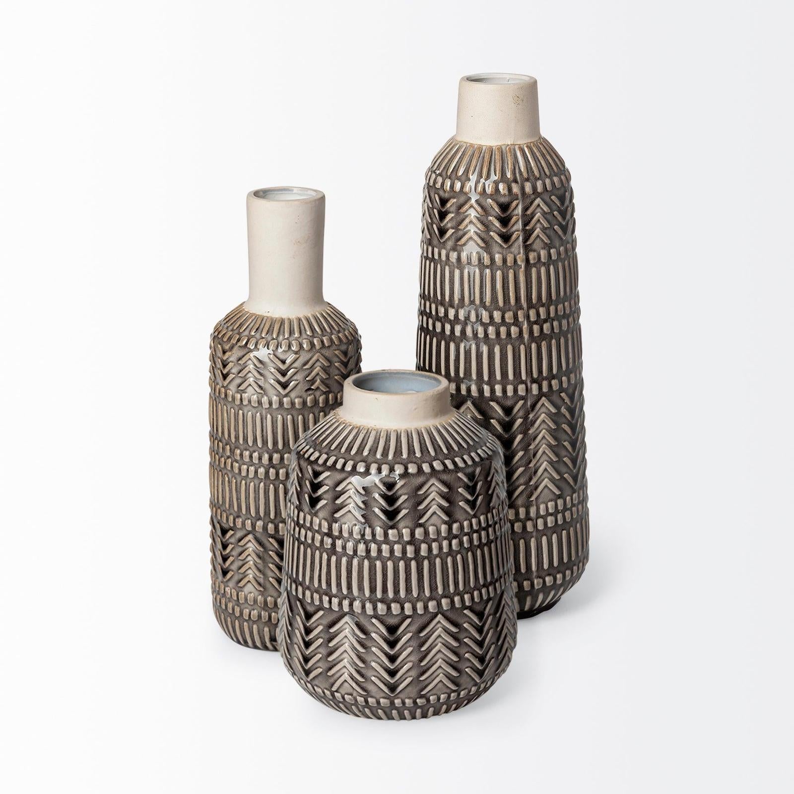 Mercana Riker Large Dark Gray Cream Ceramic Vase Clearance