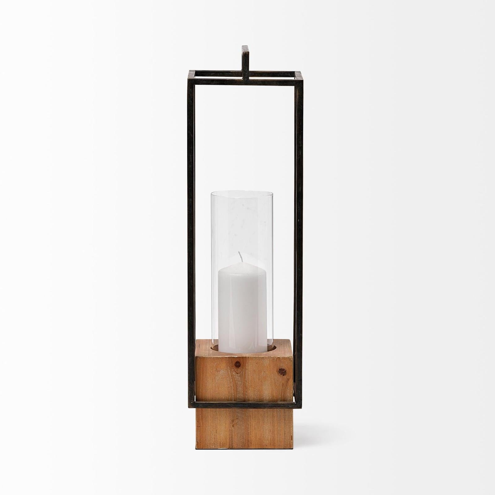 Mercana Orionis Wood w/ Black Metal Lantern Candle Holder