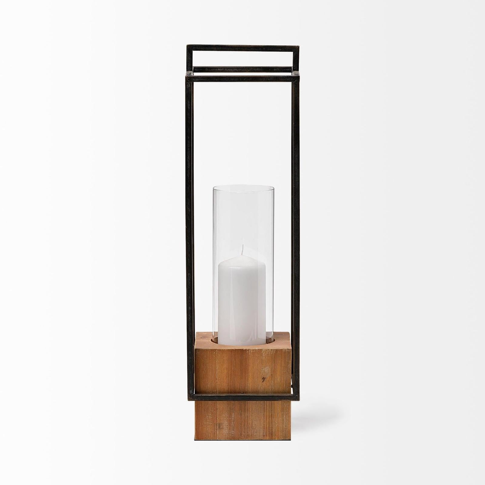 Mercana Orionis Wood w/ Black Metal Lantern Candle Holder