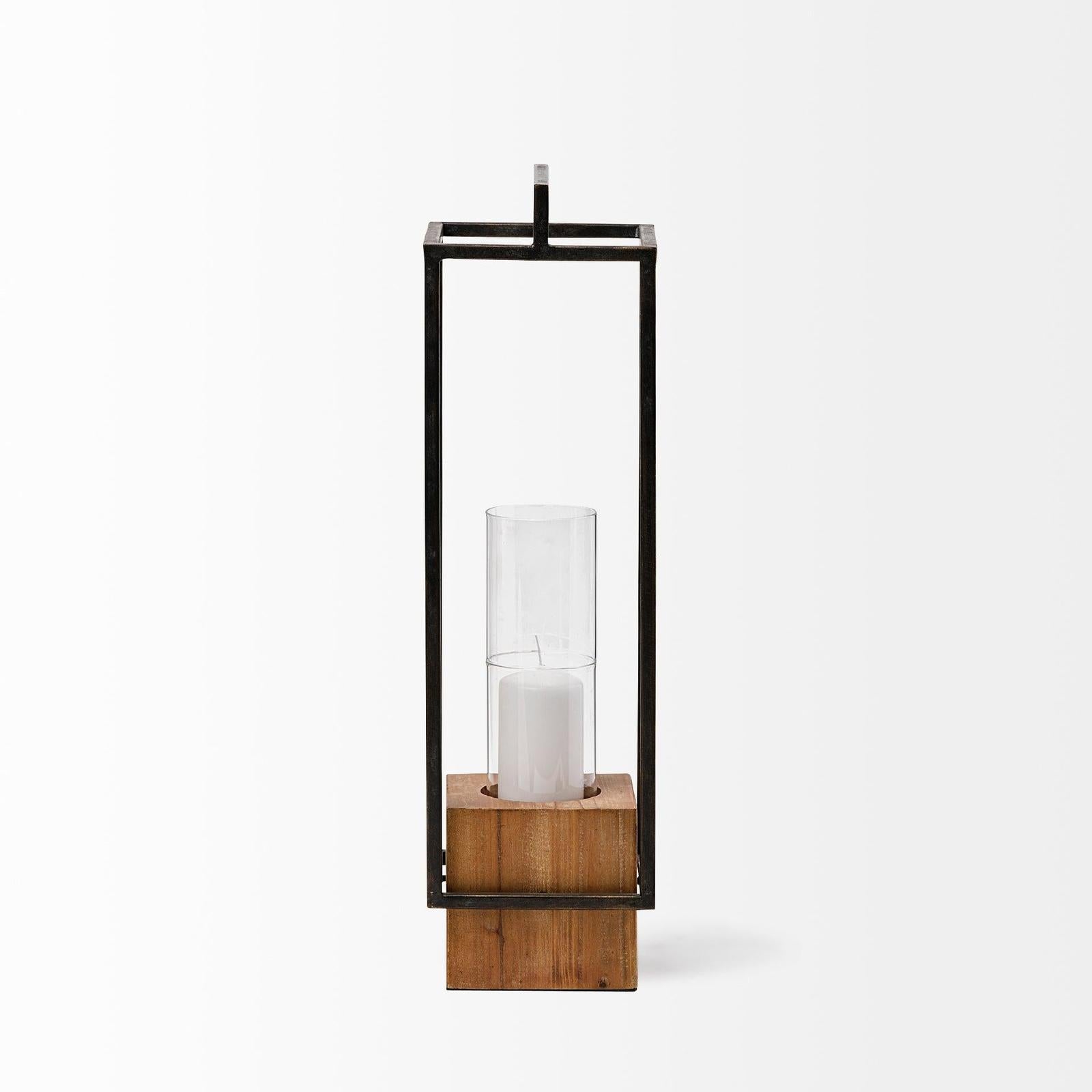 Mercana Orionis Wood w/ Black Metal Lantern Candle Holder
