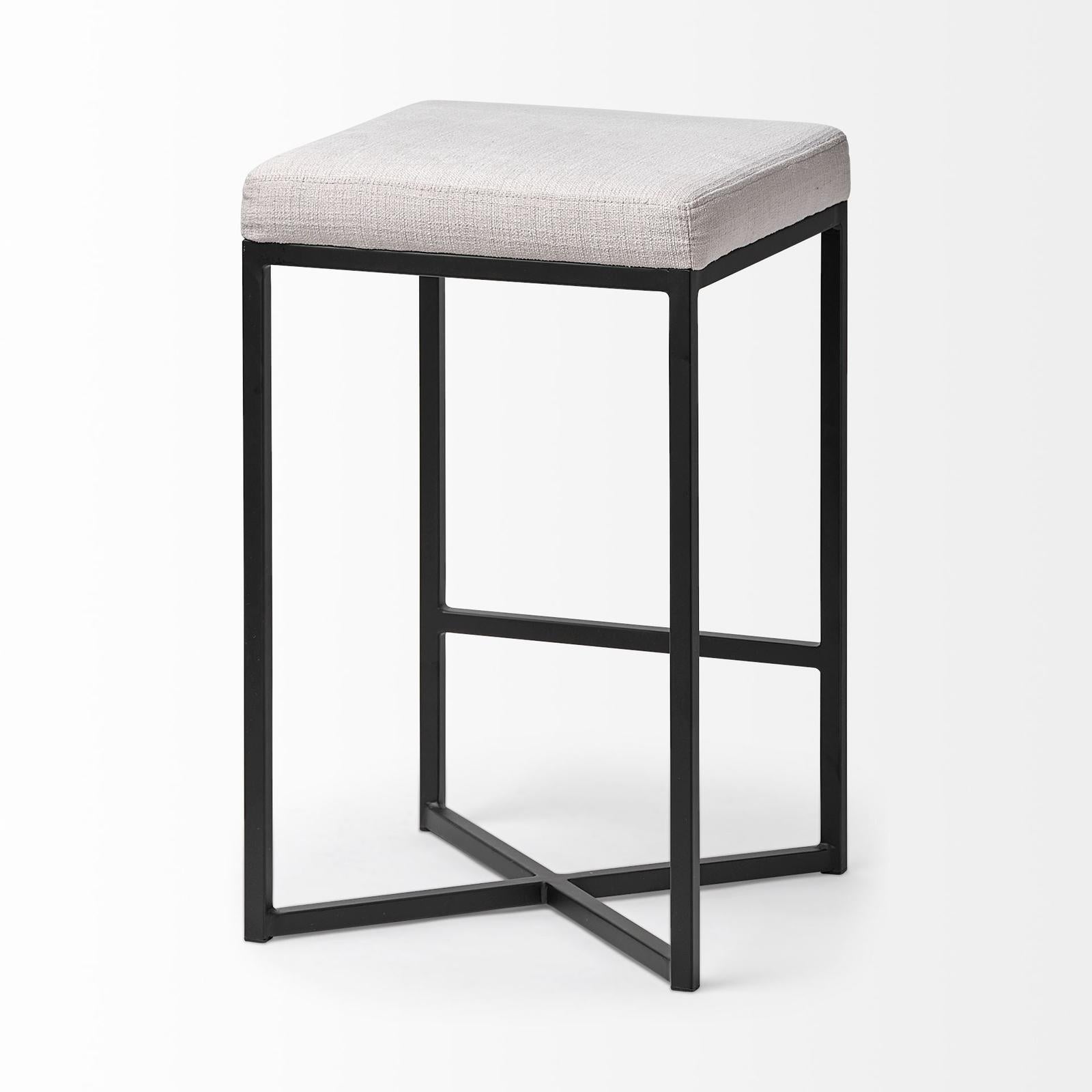 Mercana Frodo White Fabric Seat Black Metal Base Stool