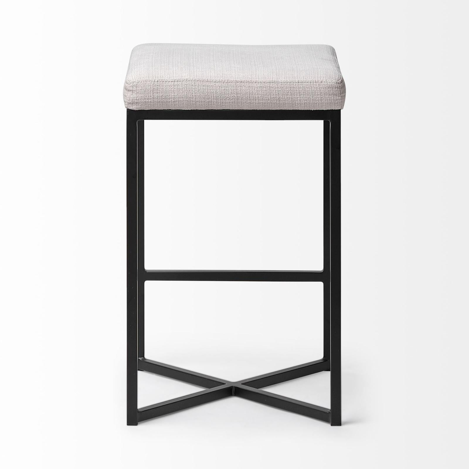 Mercana Frodo White Fabric Seat Black Metal Base Stool