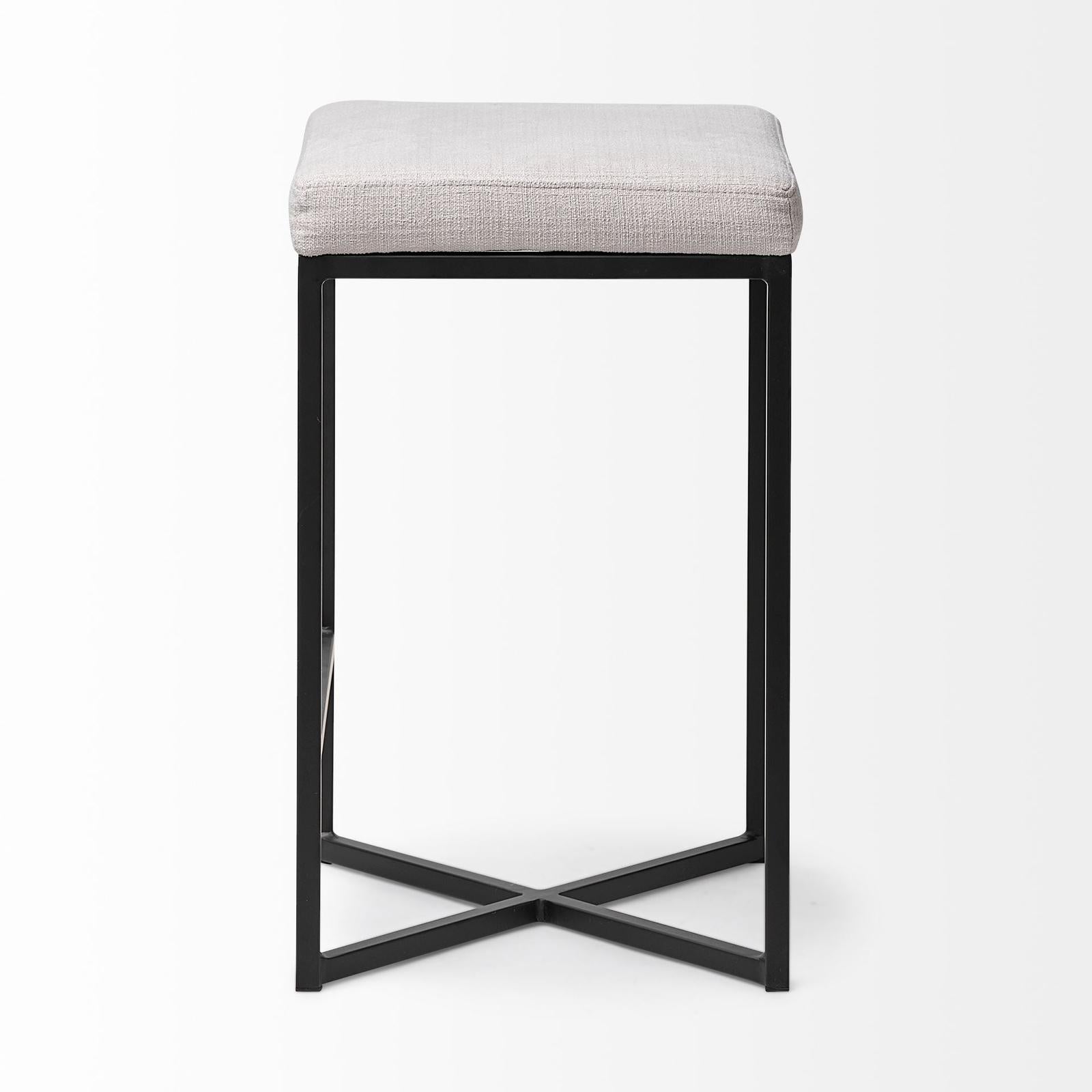 Mercana Frodo White Fabric Seat Black Metal Base Stool