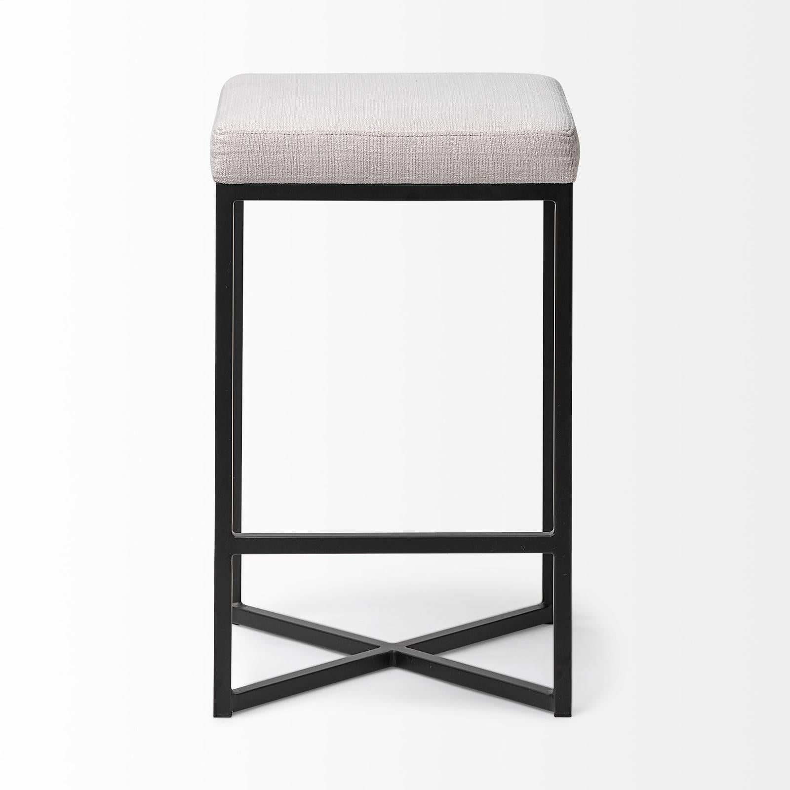 Mercana Frodo White Fabric Seat Black Metal Base Stool