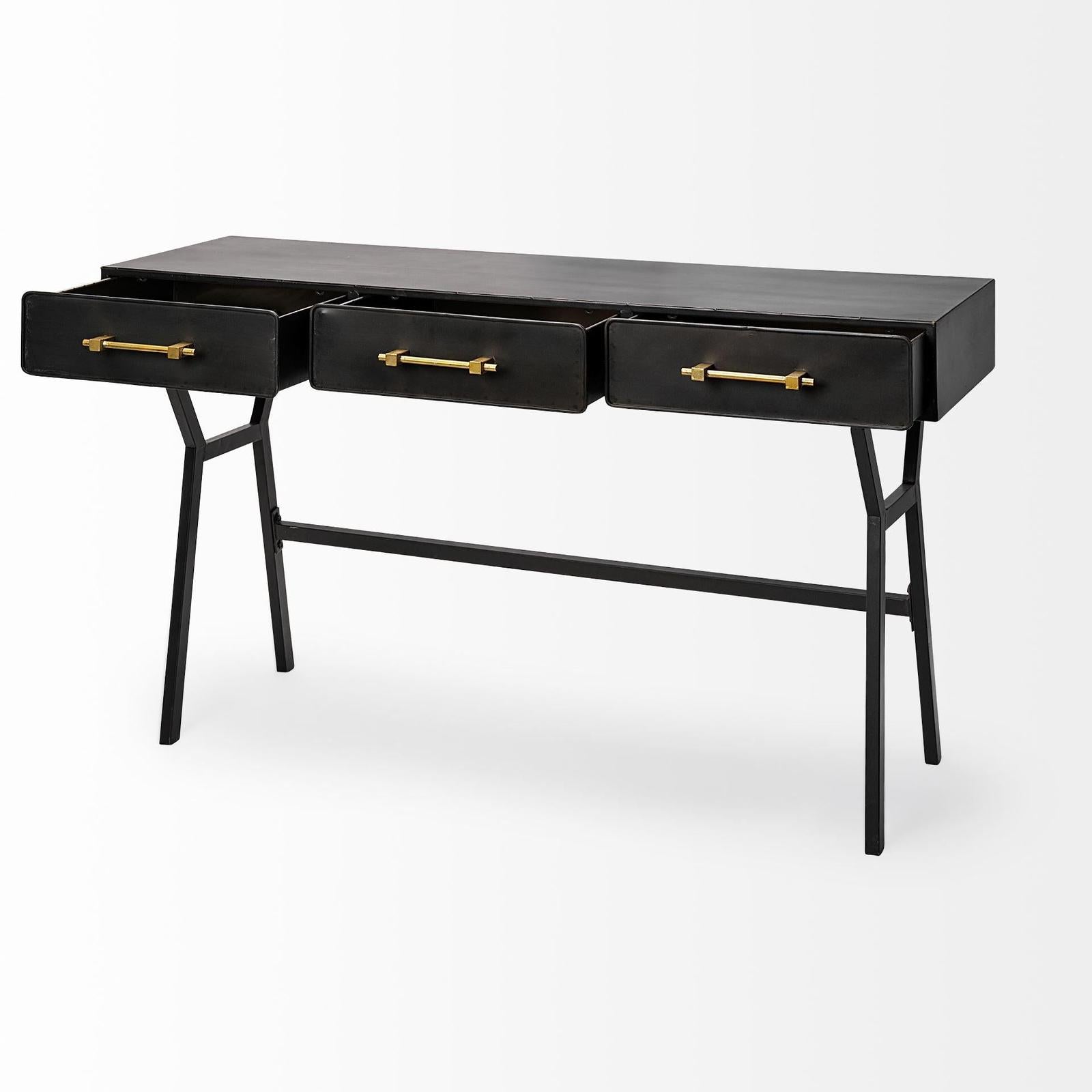 Mercana Vince Black Metal W/Gold Accents 3 Drawer Office Desk