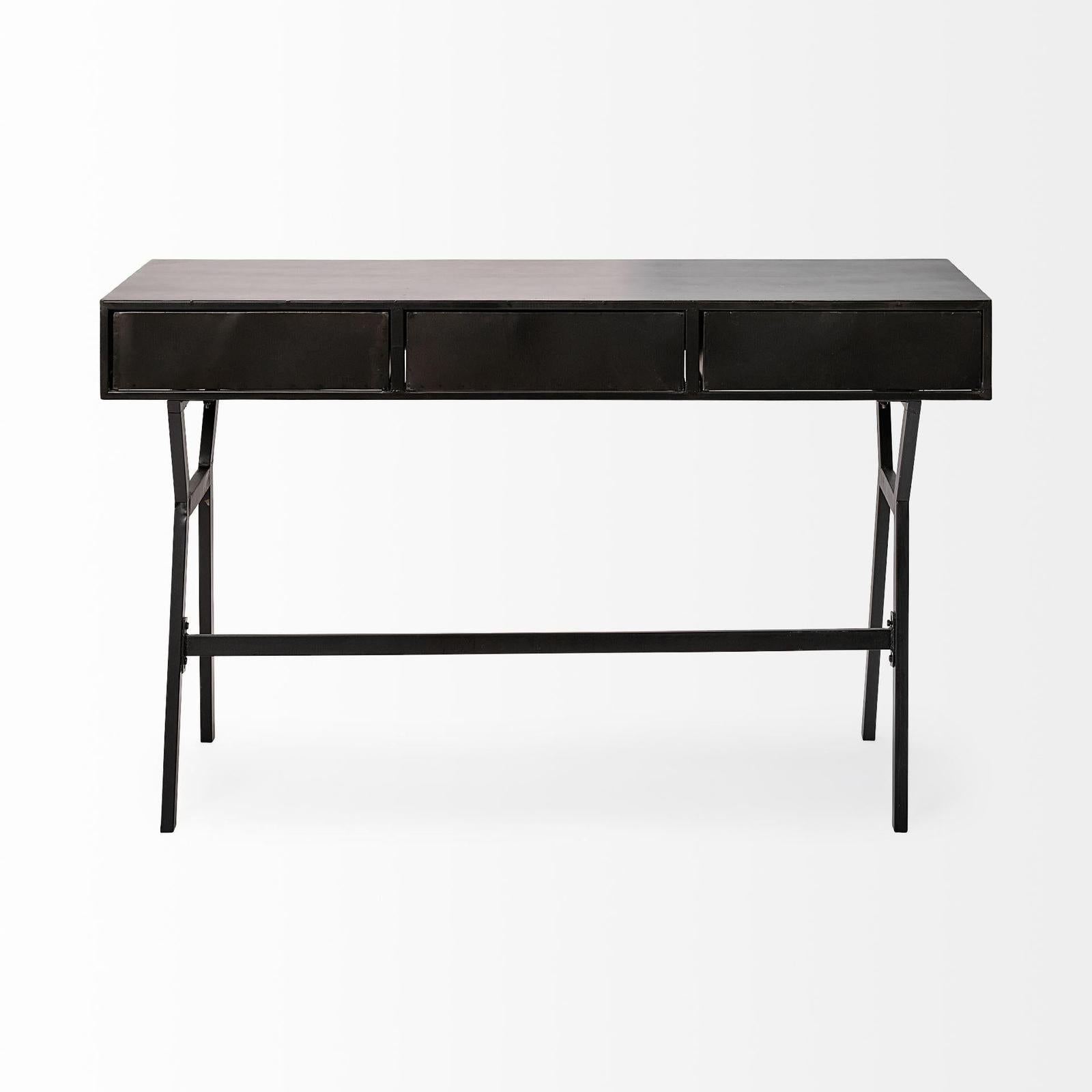 Mercana Vince Black Metal W/Gold Accents 3 Drawer Office Desk