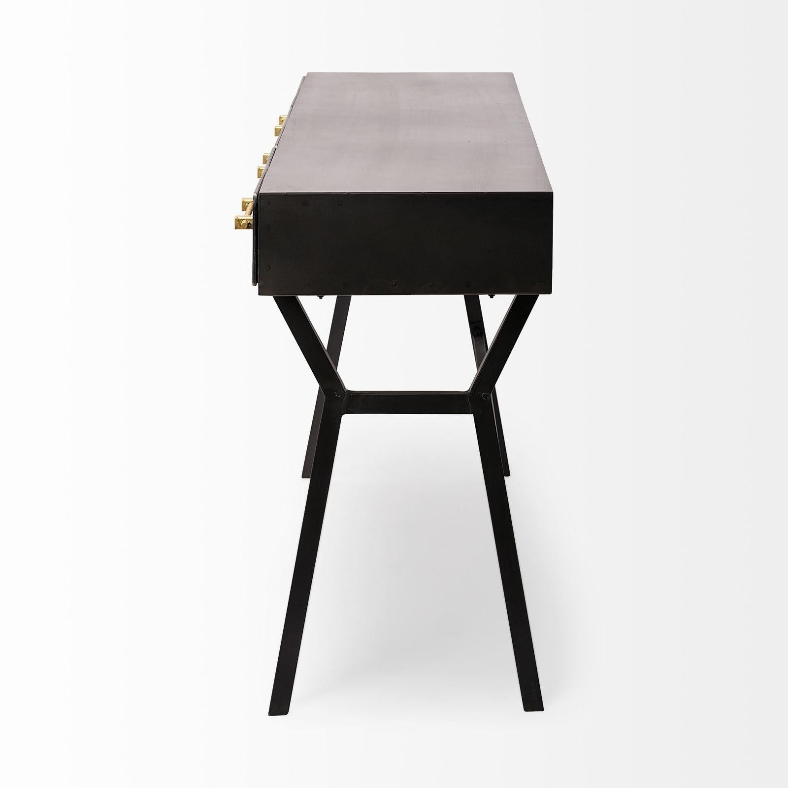 Mercana Vince Black Metal W/Gold Accents 3 Drawer Office Desk