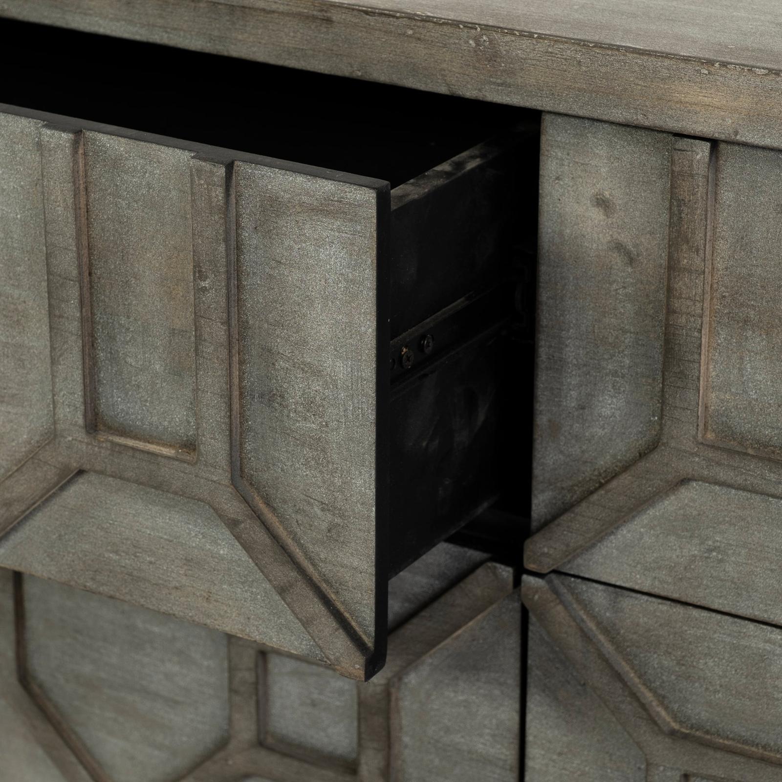 Mercana Genevieve Gray Fir Veneer W/Gold Metal Frame Base 9 Drawer Sideboard Clearance