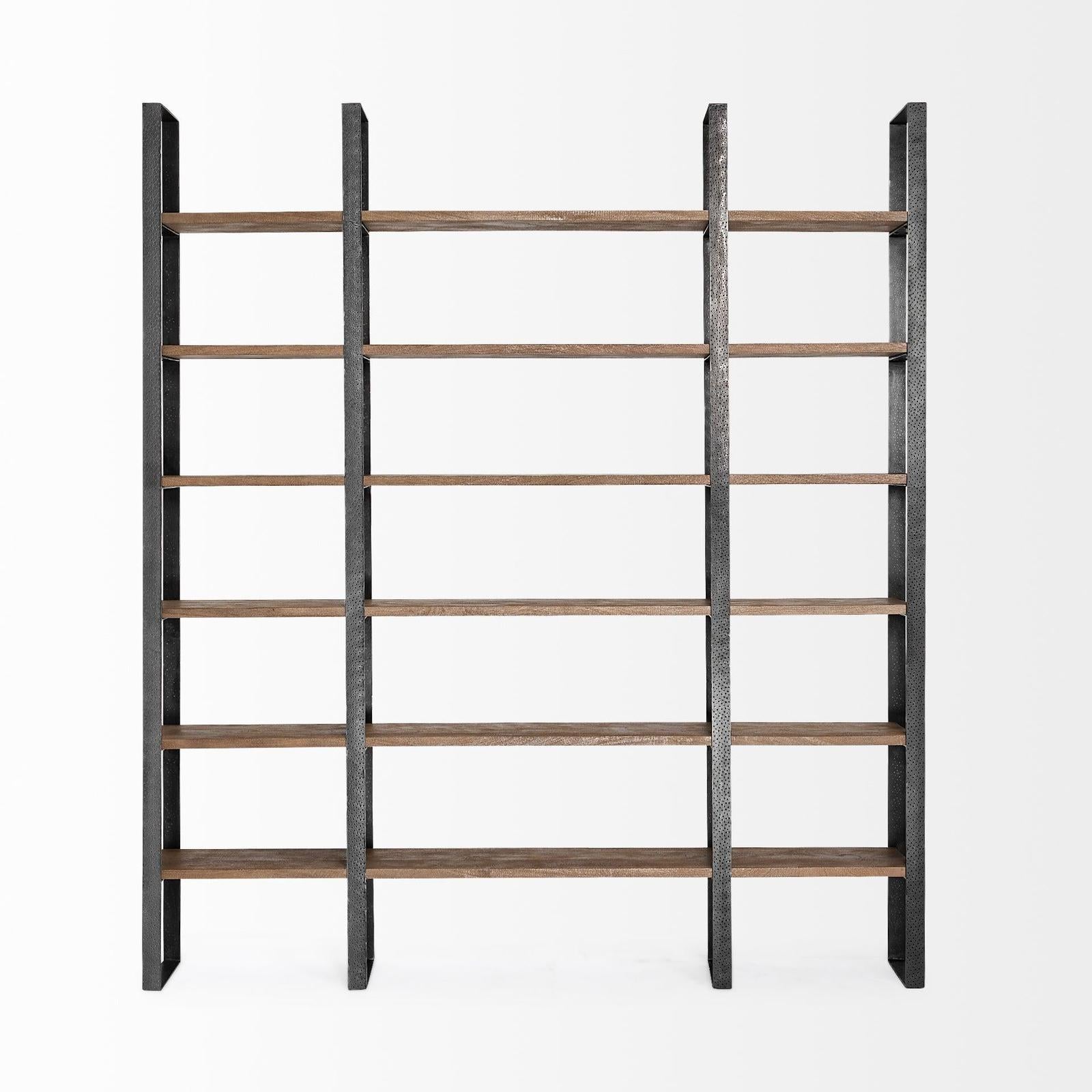 Mercana Taunton Wood and Black Iron Six Shelving Unit