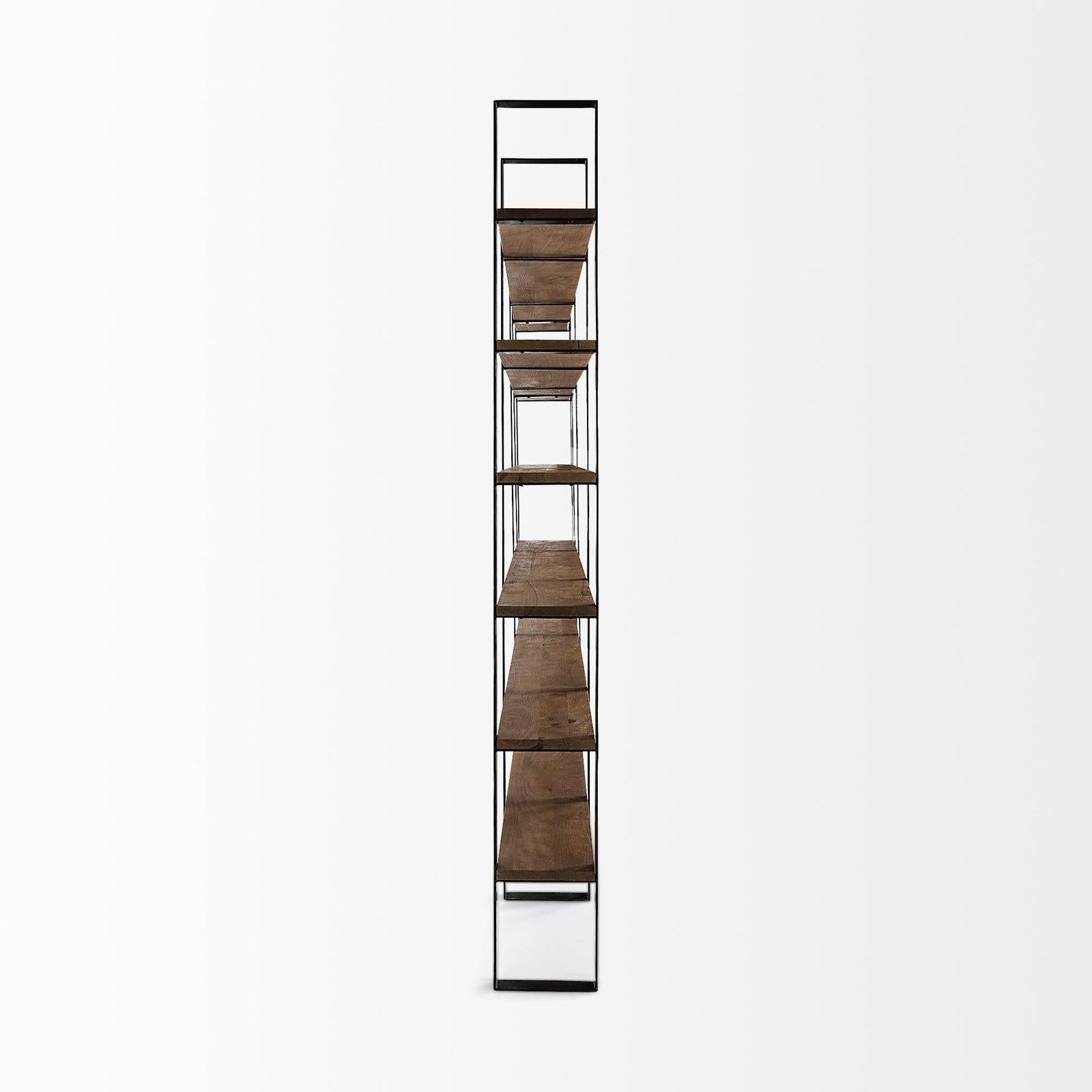 Mercana Taunton Wood and Black Iron Six Shelving Unit