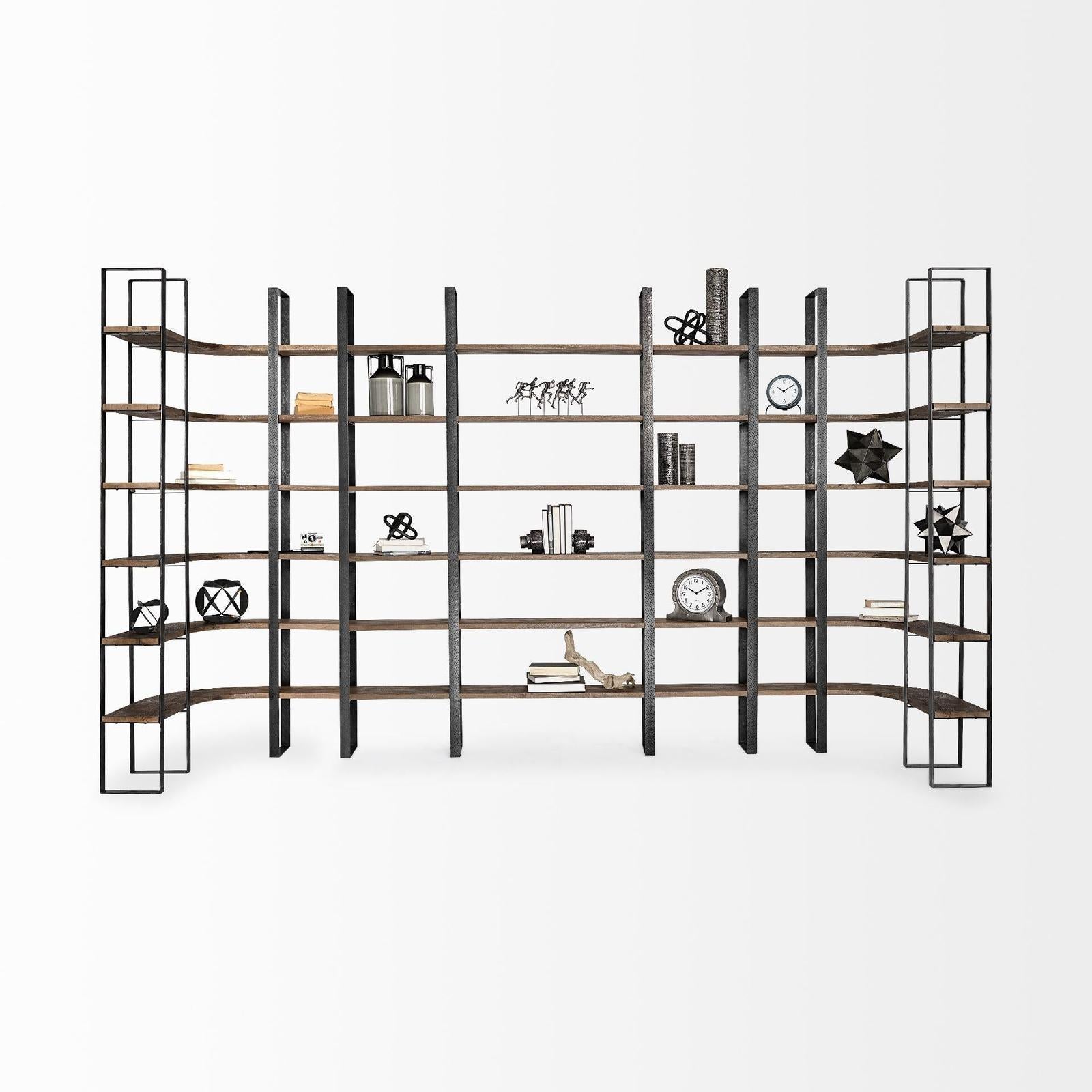 Mercana Taunton Wood and Black Iron Six Shelving Unit