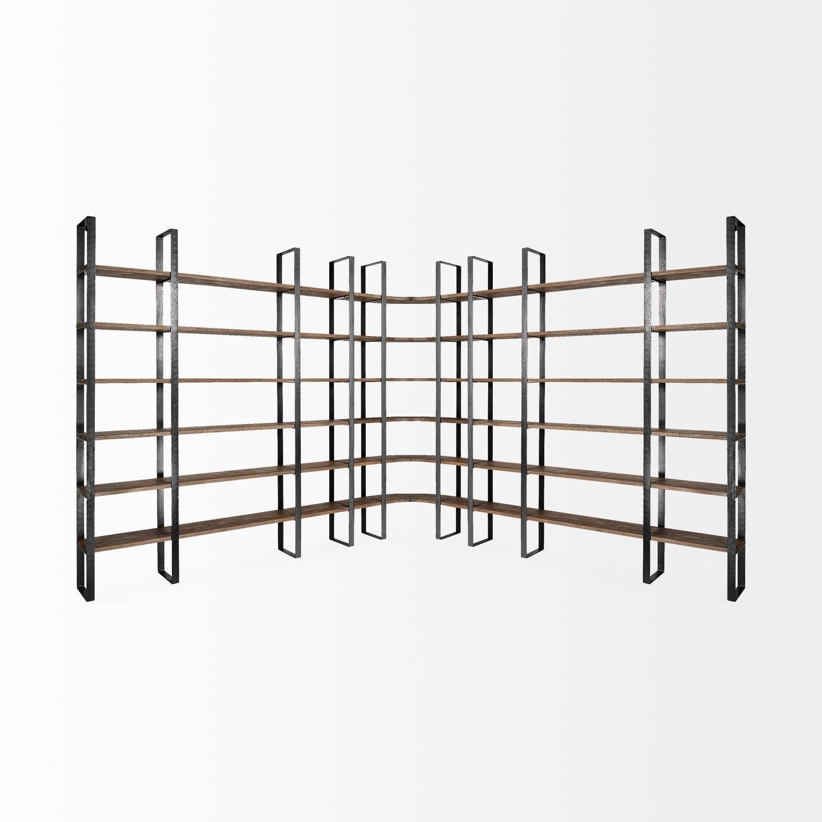 Mercana Taunton Wood and Black Iron Six Shelving Unit
