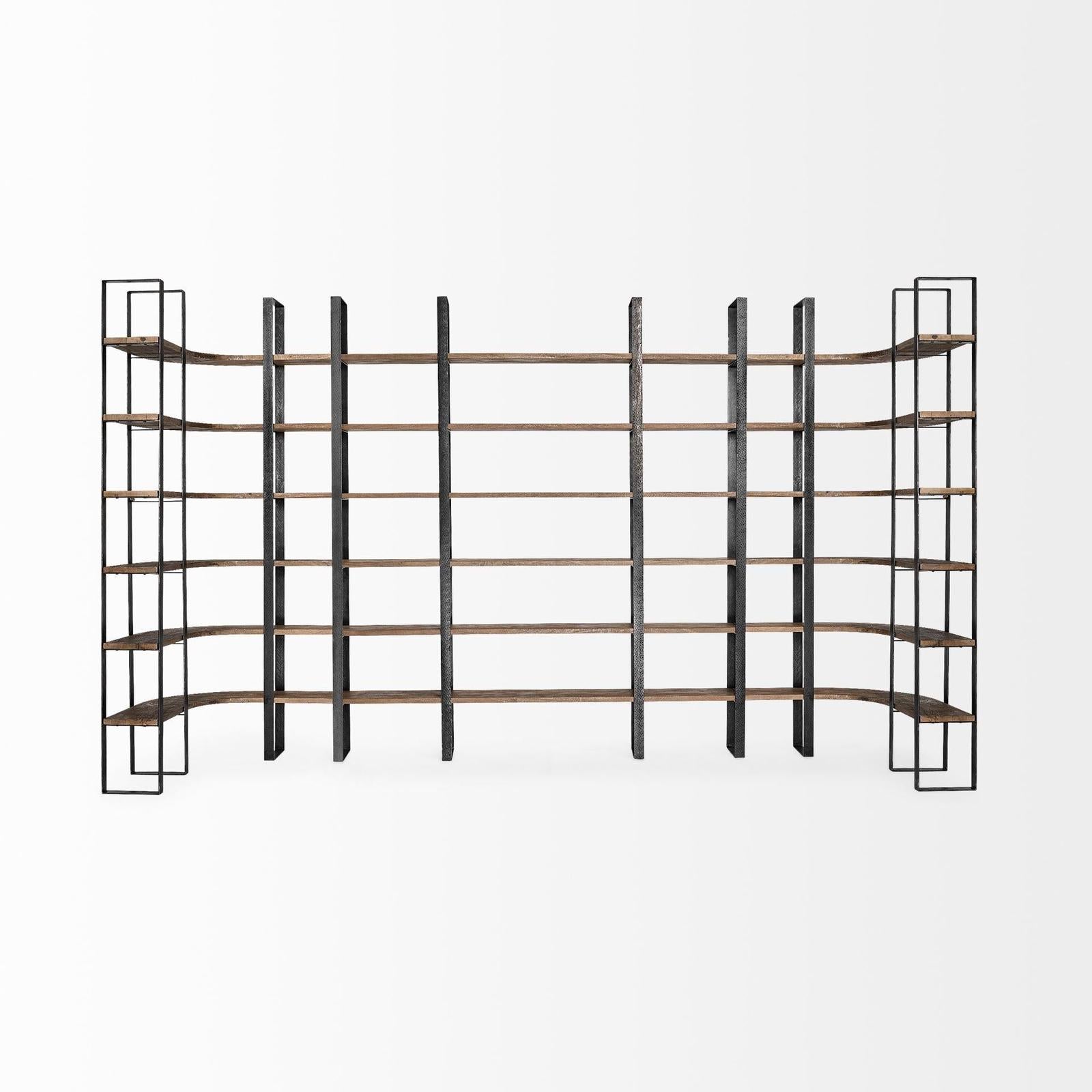 Mercana Taunton Wood and Black Iron Six Shelving Unit