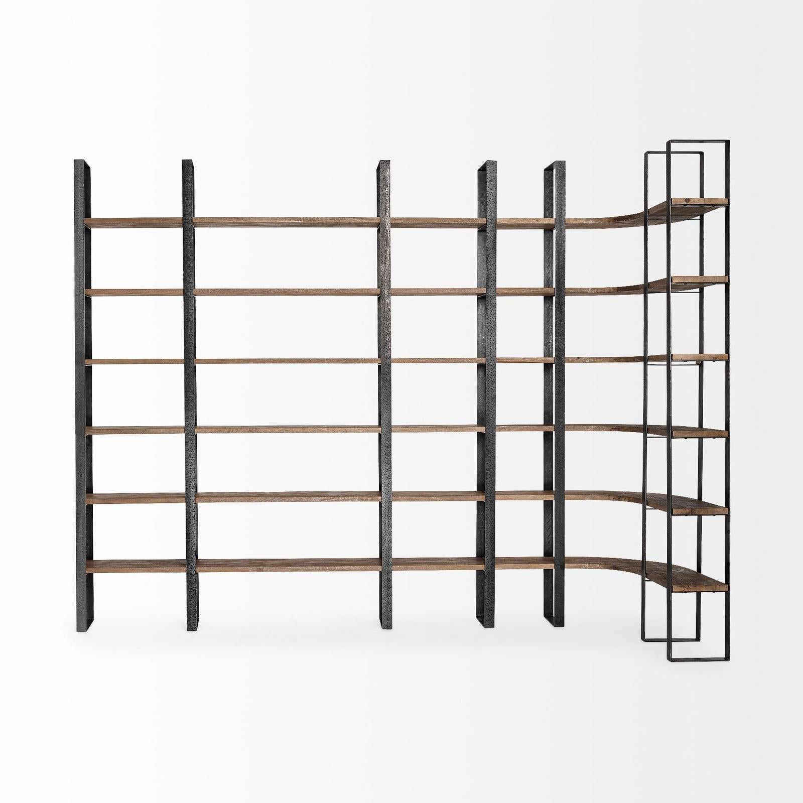 Mercana Taunton Wood and Black Iron Six Shelving Unit