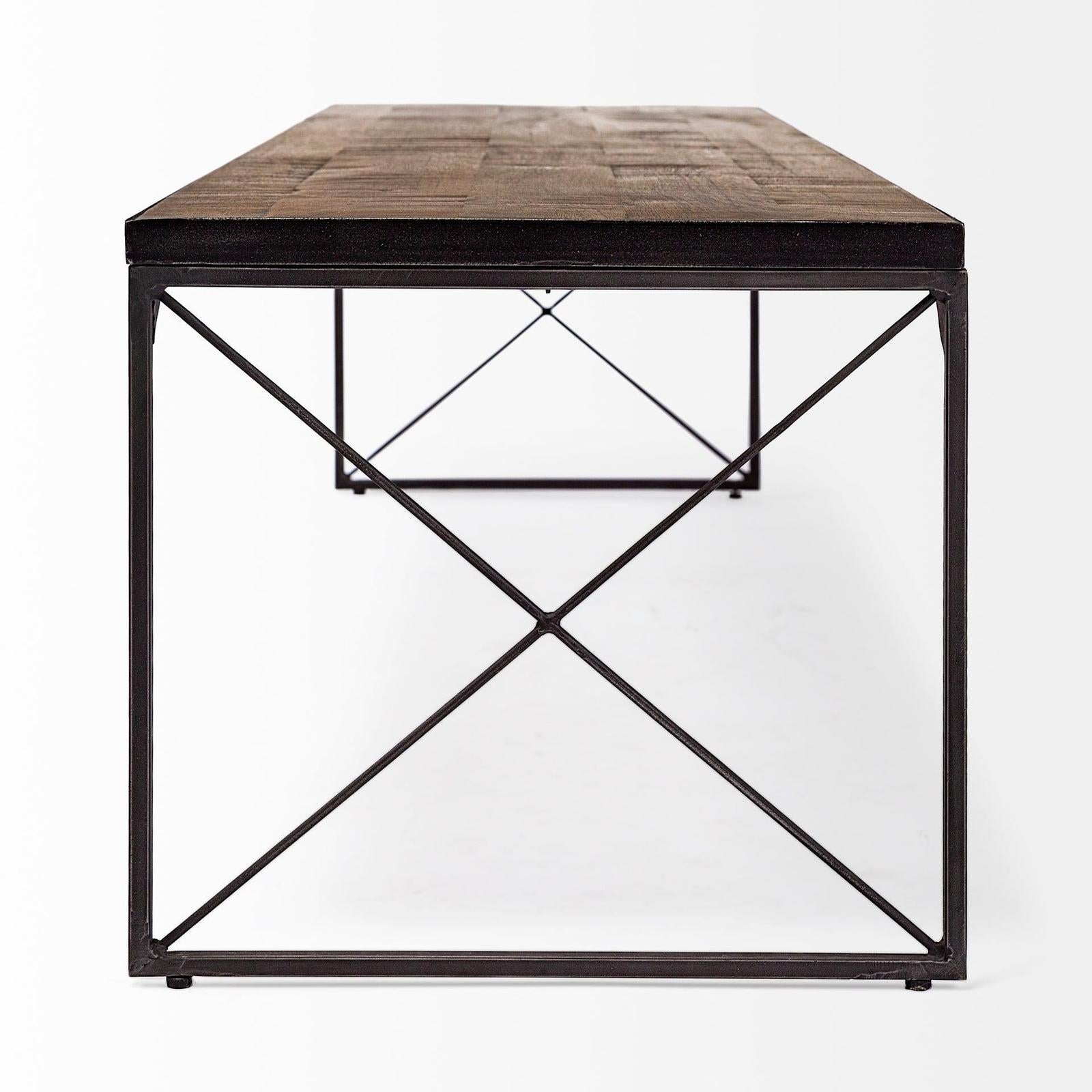 Mercana Trestman Brown Wood Top W/Black Iron Base Accent Bench Clearance