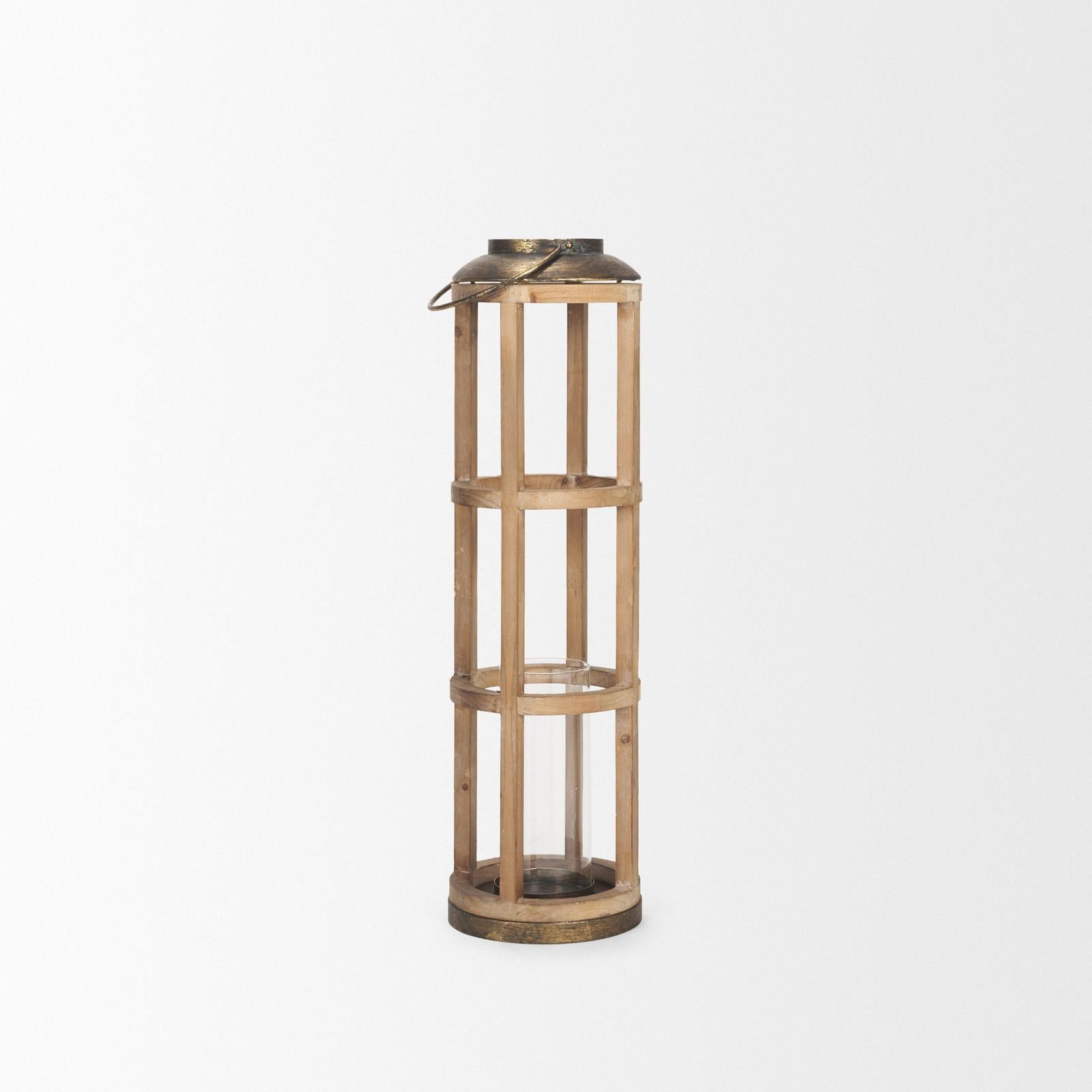Mercana Andy Small Natural Wood Cylindrical Lantern Clearance