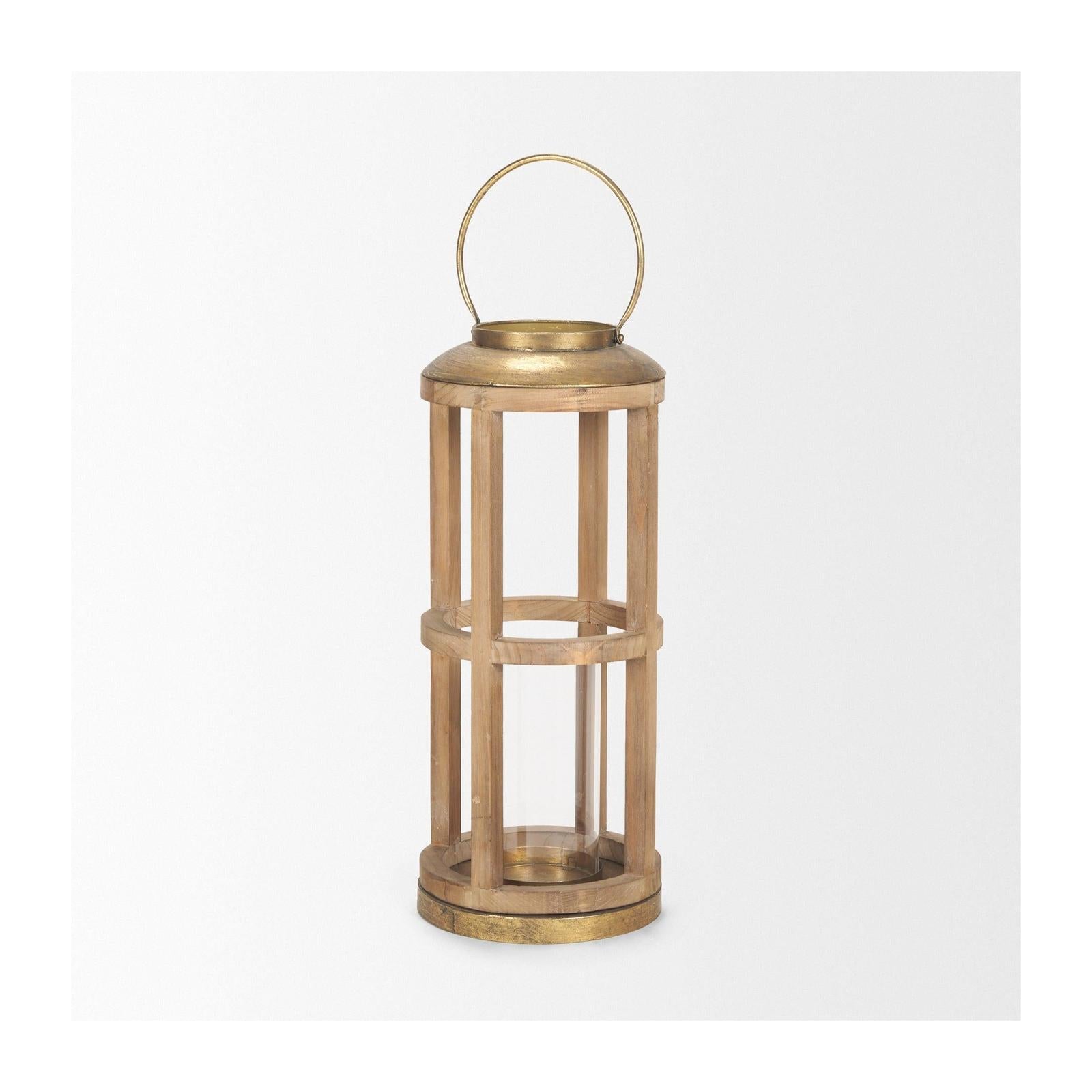 Mercana Andy Small Natural Wood Cylindrical Lantern Clearance
