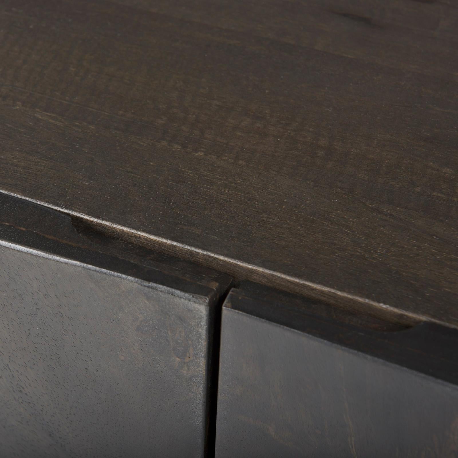 Mercana Darwin Brown Solid Wood Gold Metal Base 4 Cabinet Door Sideboard