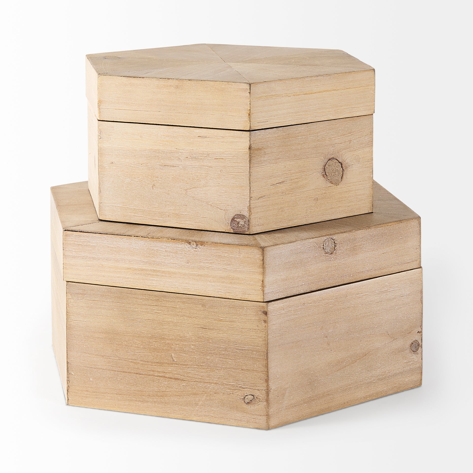 Mercana Elyse Brown Wooden Hexagonal Boxes - Set of 2