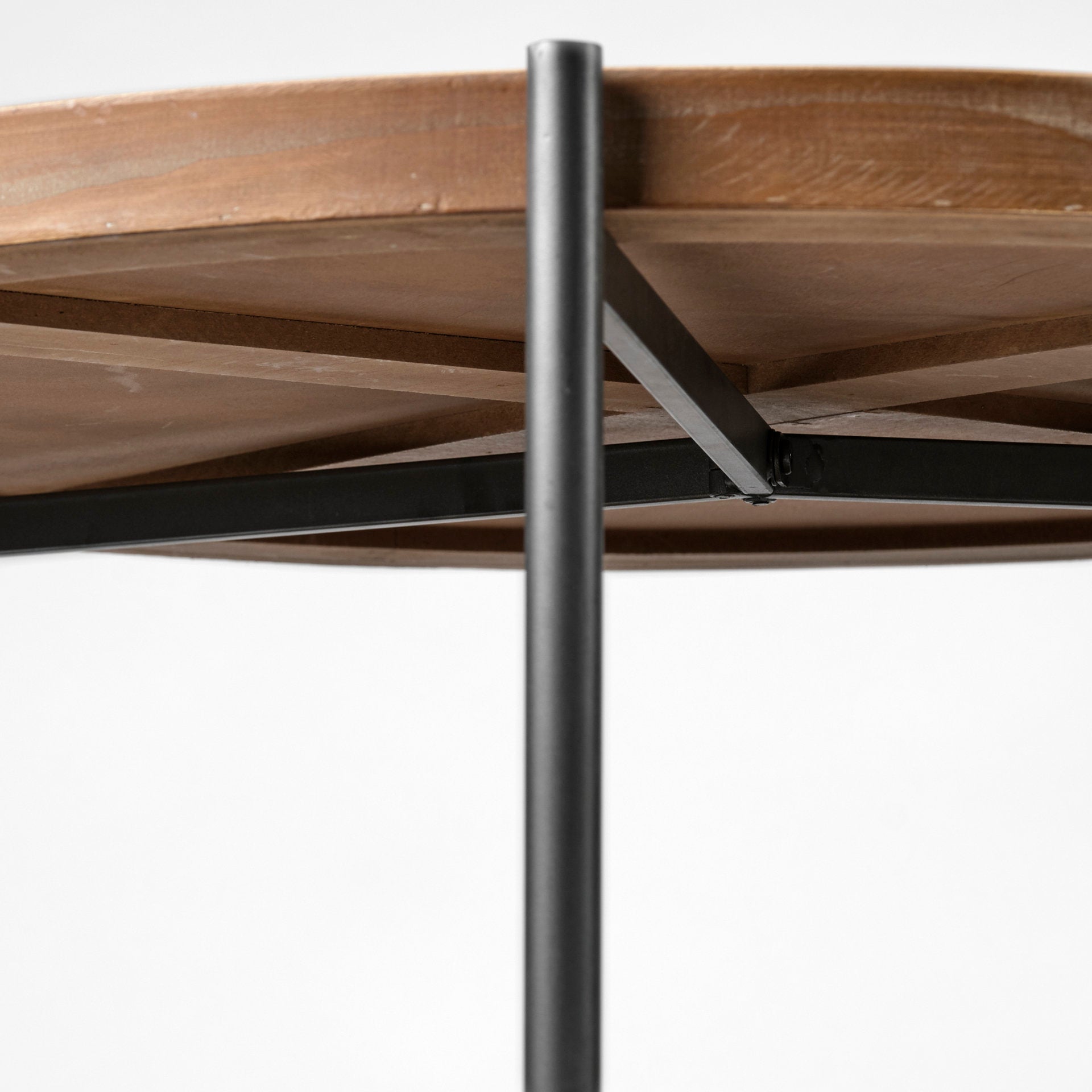 Mercana Kade Round Brown Table Gray Metal Frame Two-Tier Coffee Table