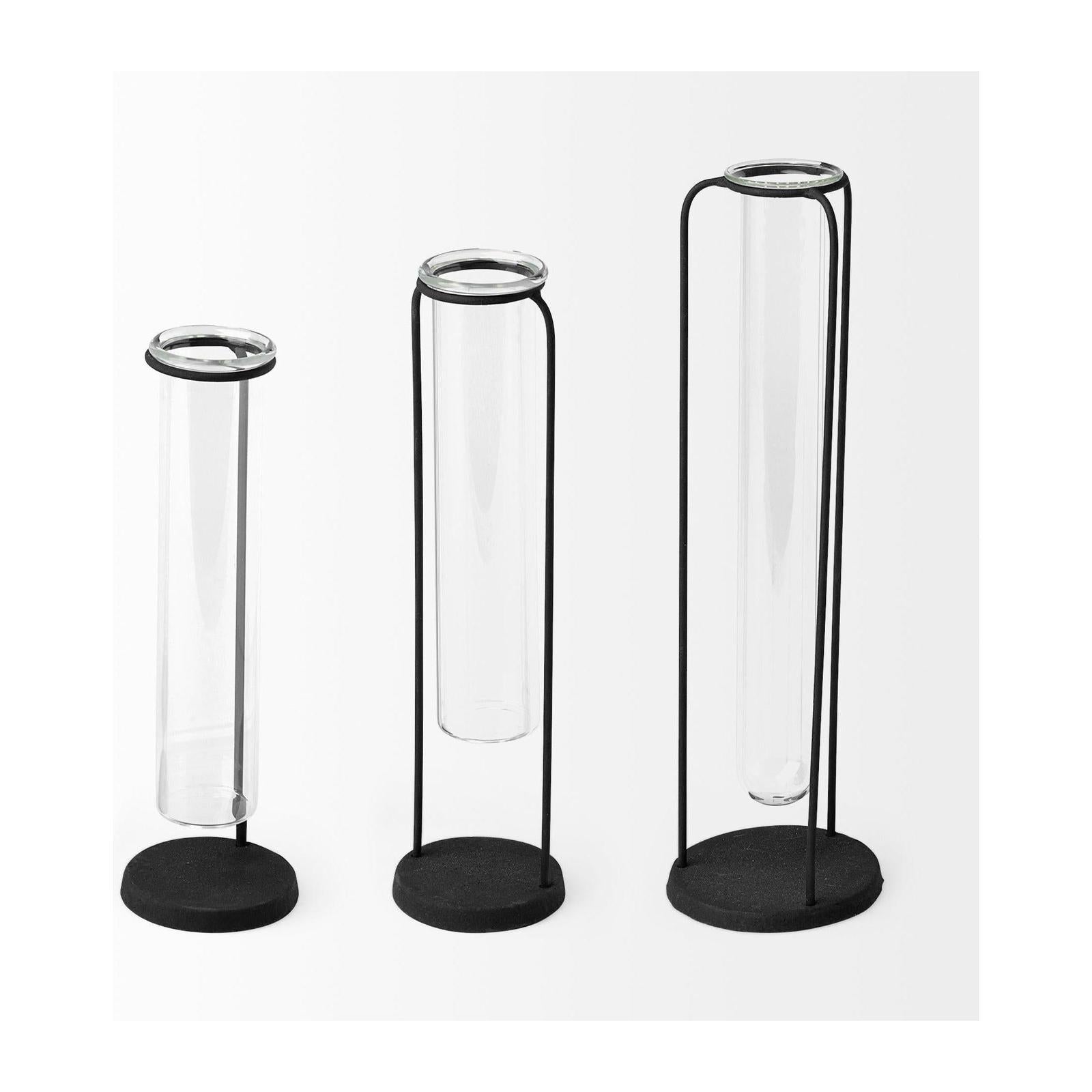 Mercana Beeker Black Metal Test Tube Style Vases -Set of 3 Clearance
