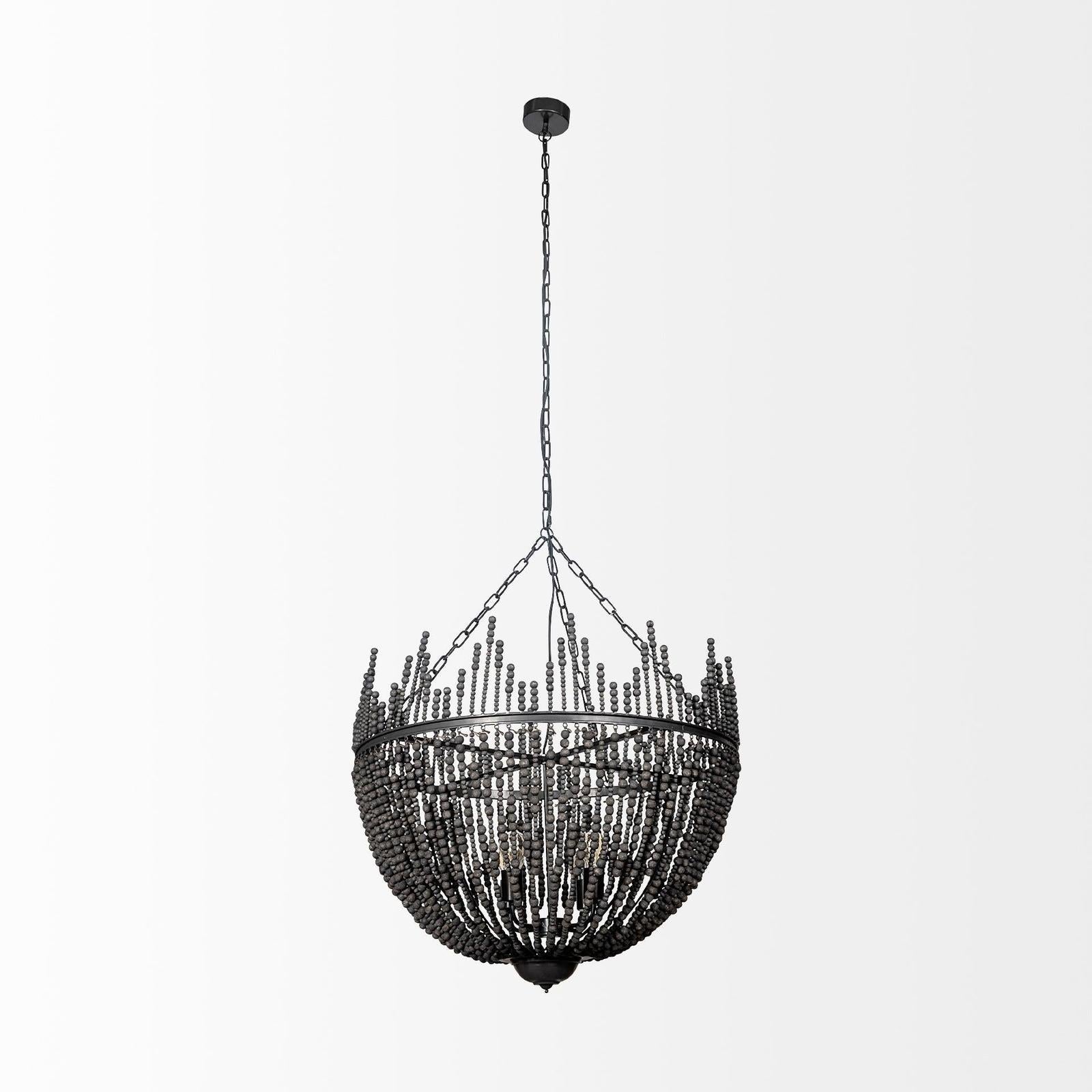 Mercana Liam Black Wooden Bead Bowl-Style Four Bulb Chandelier Clearance