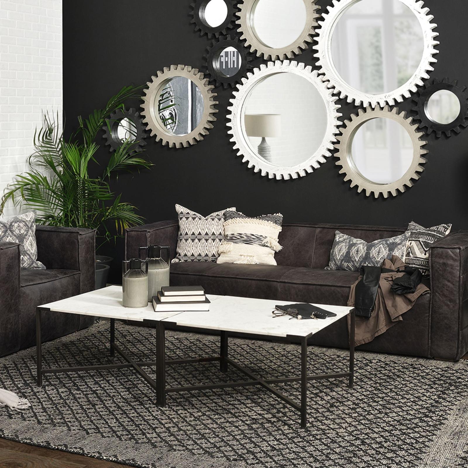 Mercana Lucas White Marble Top Black Metal Base Coffee Table
