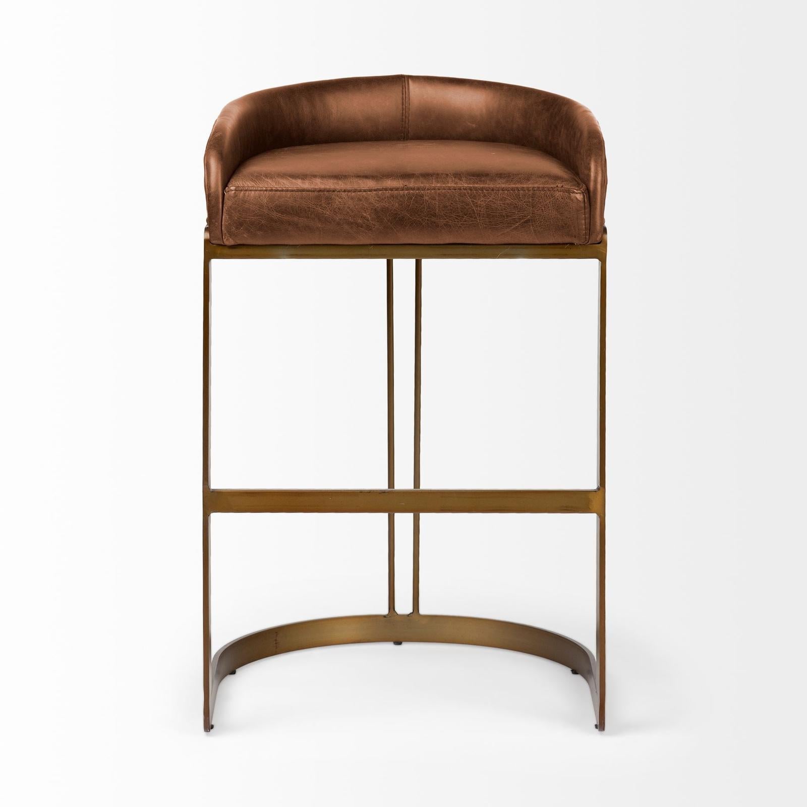 Mercana Hollyfield Leather Seat Gold Metal Base Bar Stool