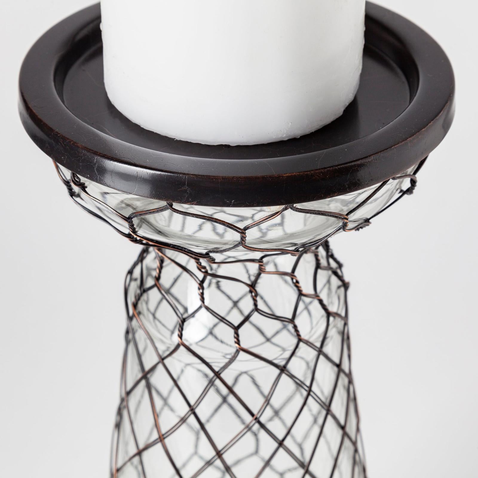 Mercana Shandra Small Glass w/Metal Wire Snakeskin Pattern Table Candle Holder Clearance