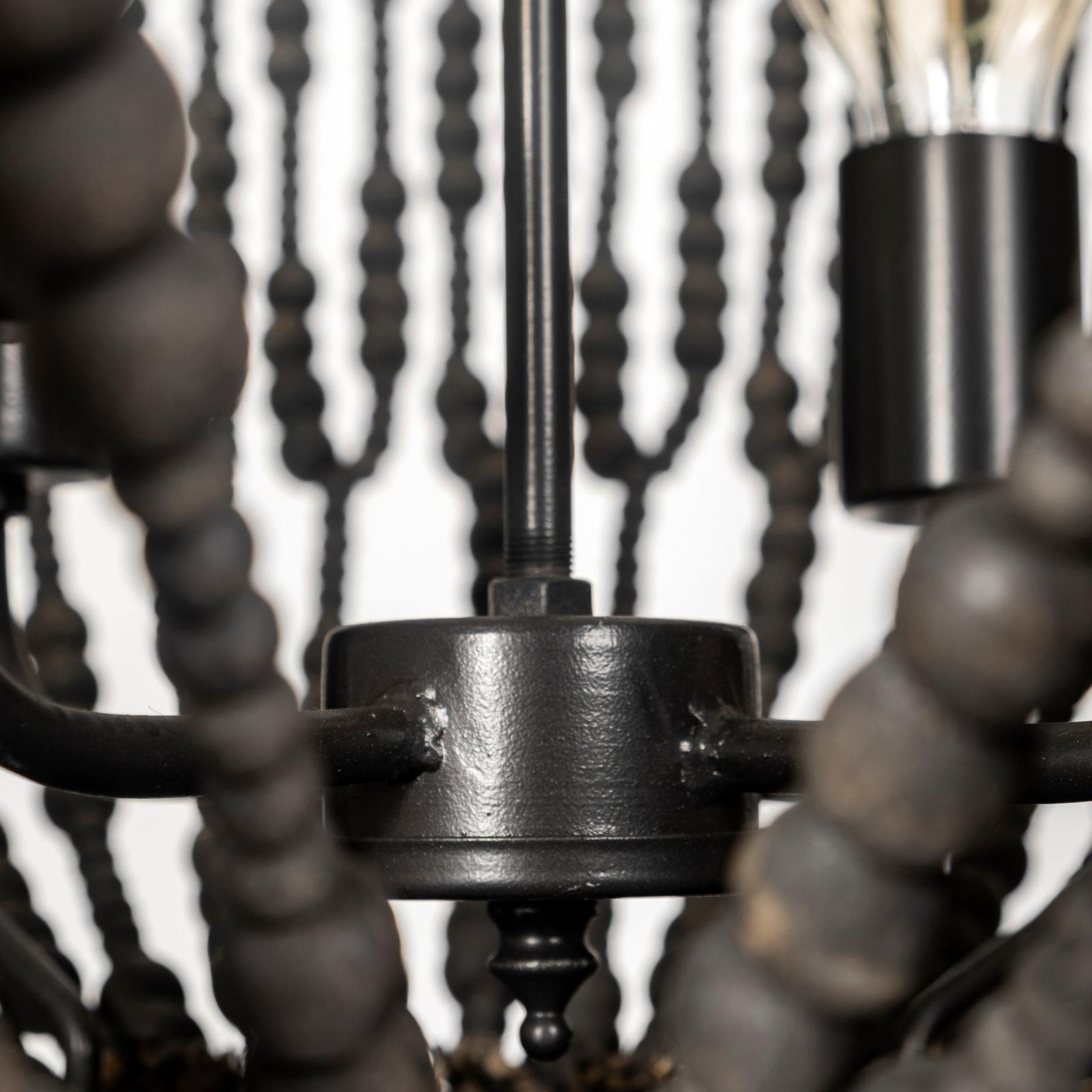 Mercana Liam Black Wooden Bead Bowl-Style Four Bulb Chandelier Clearance