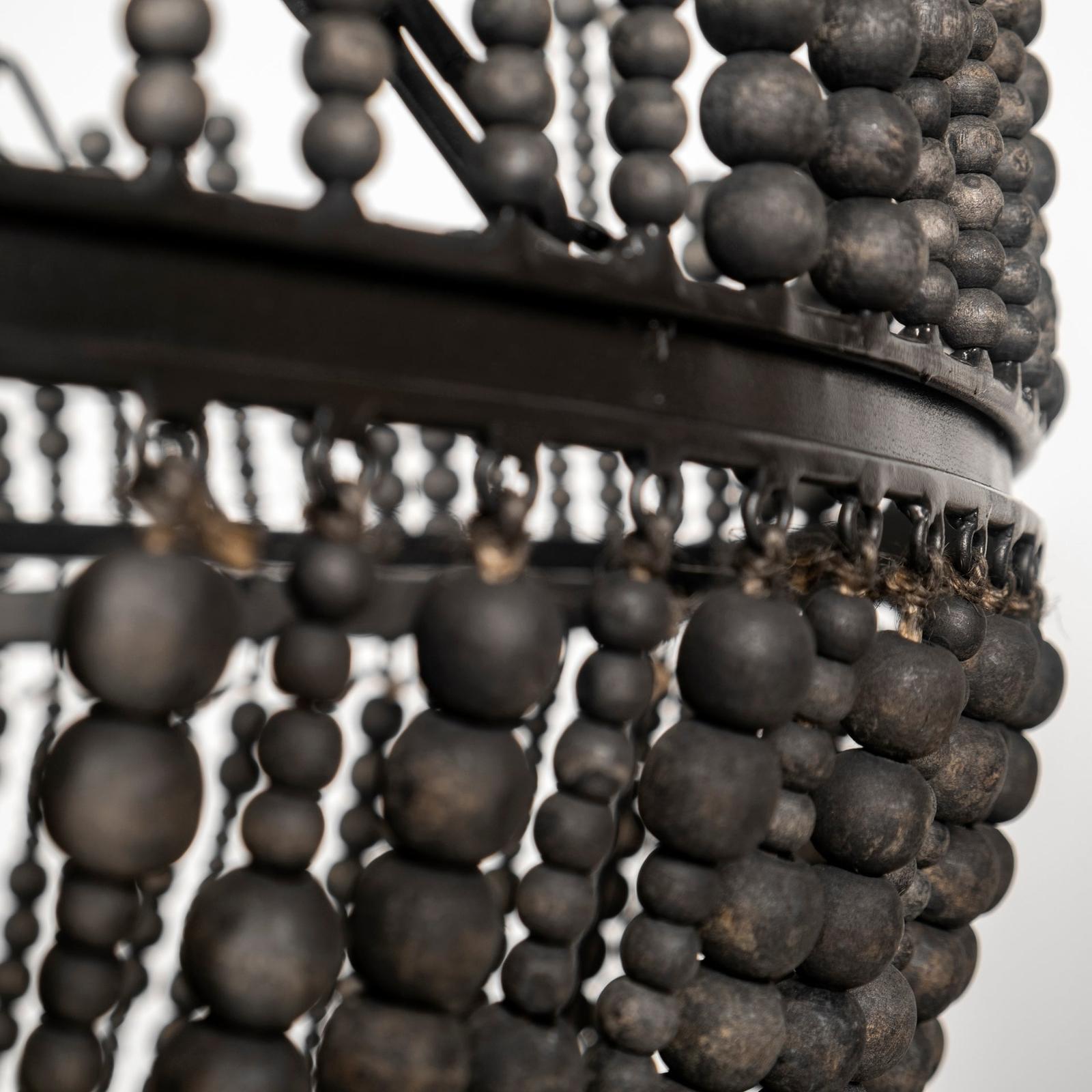 Mercana Liam Black Wooden Bead Bowl-Style Four Bulb Chandelier Clearance
