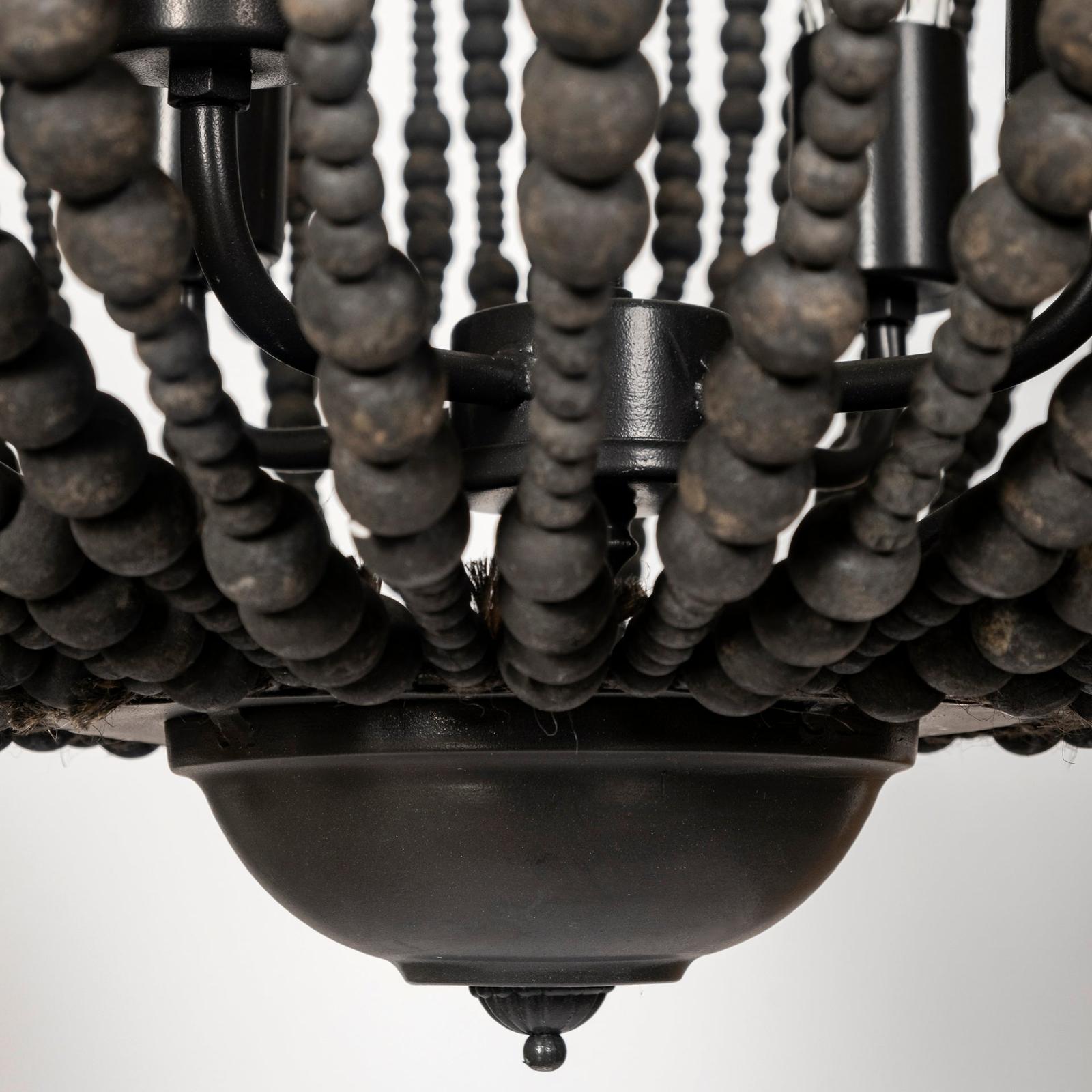 Mercana Liam Black Wooden Bead Bowl-Style Four Bulb Chandelier Clearance