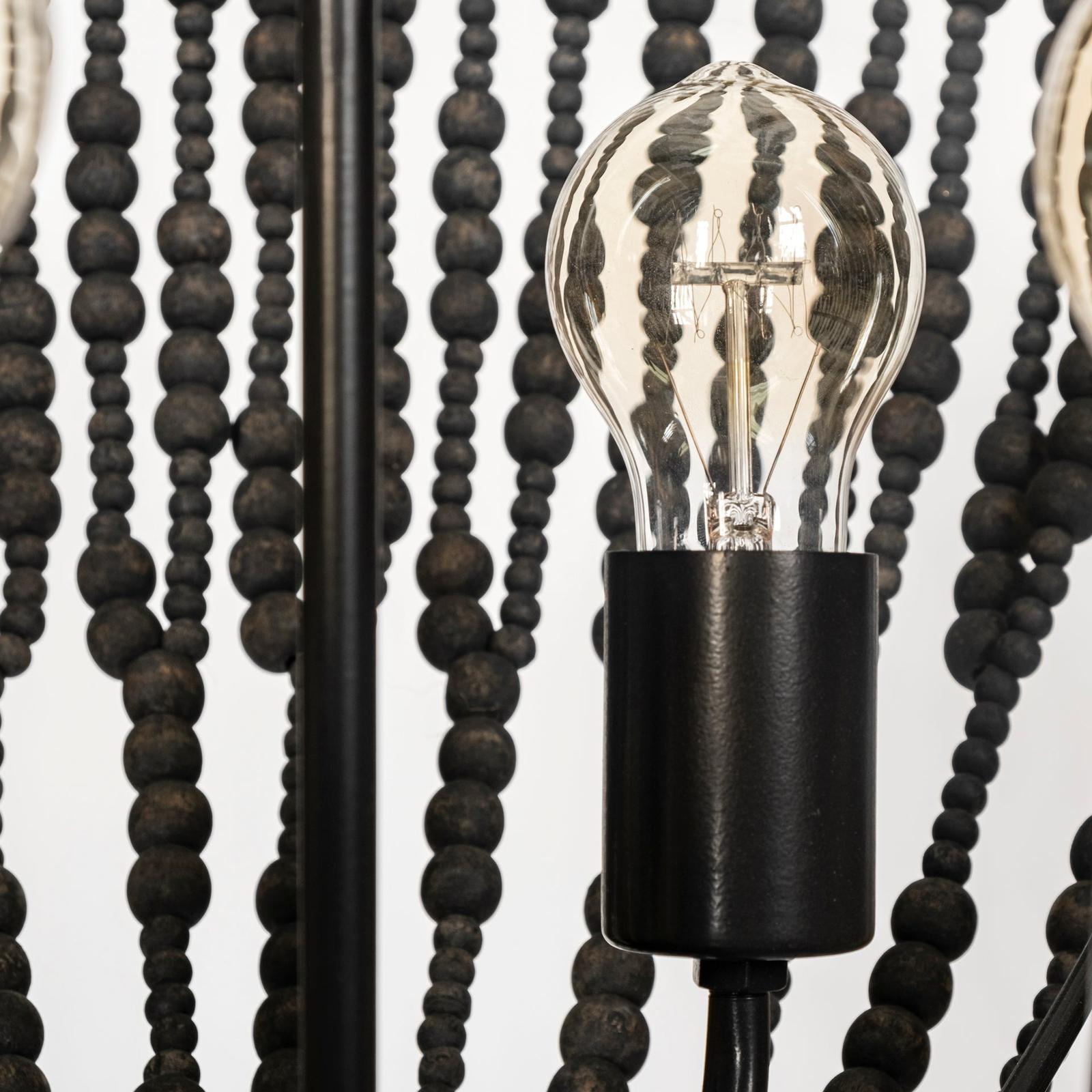 Mercana Liam Black Wooden Bead Bowl-Style Four Bulb Chandelier Clearance
