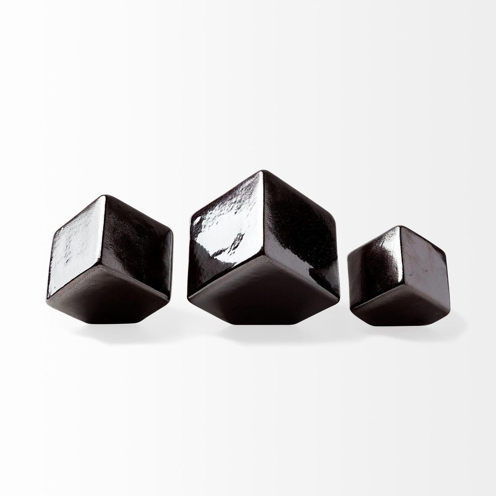 Mercana Mayweather Black Geometric Ceramic Cubes-Set of 3