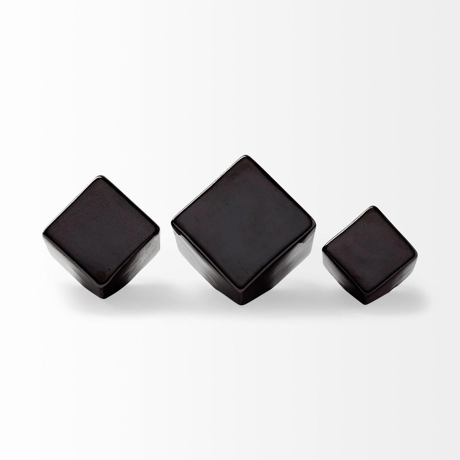 Mercana Mayweather Black Geometric Ceramic Cubes-Set of 3