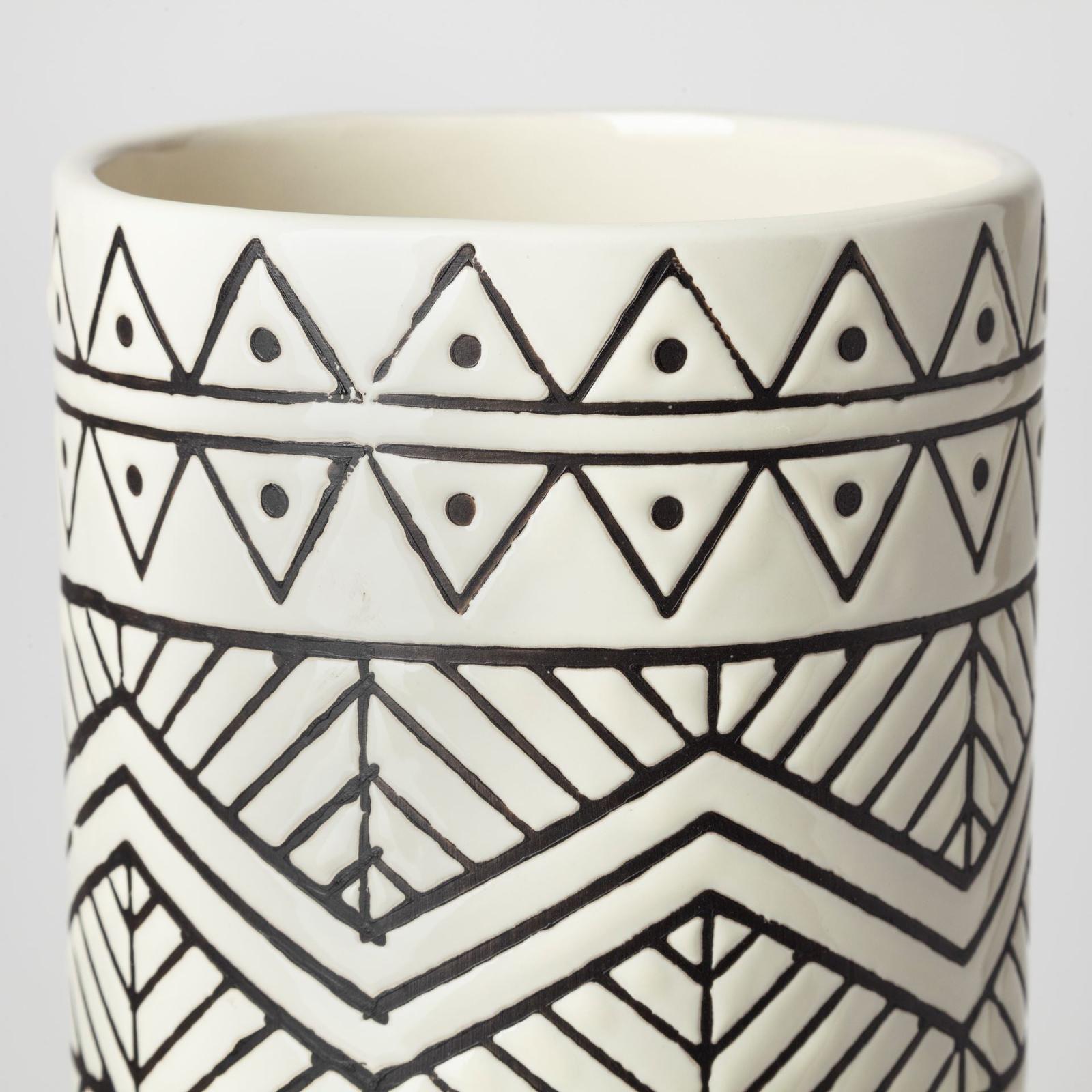 Mercana Uhura Cream Black Patterned Cylindrical Vase Clearance