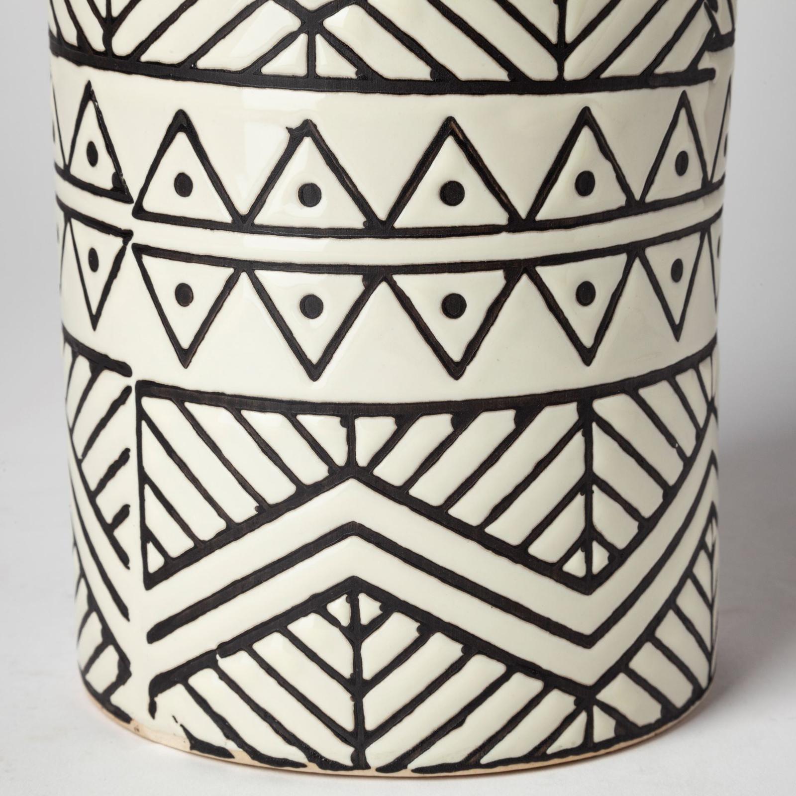 Mercana Uhura Cream Black Patterned Cylindrical Vase Clearance