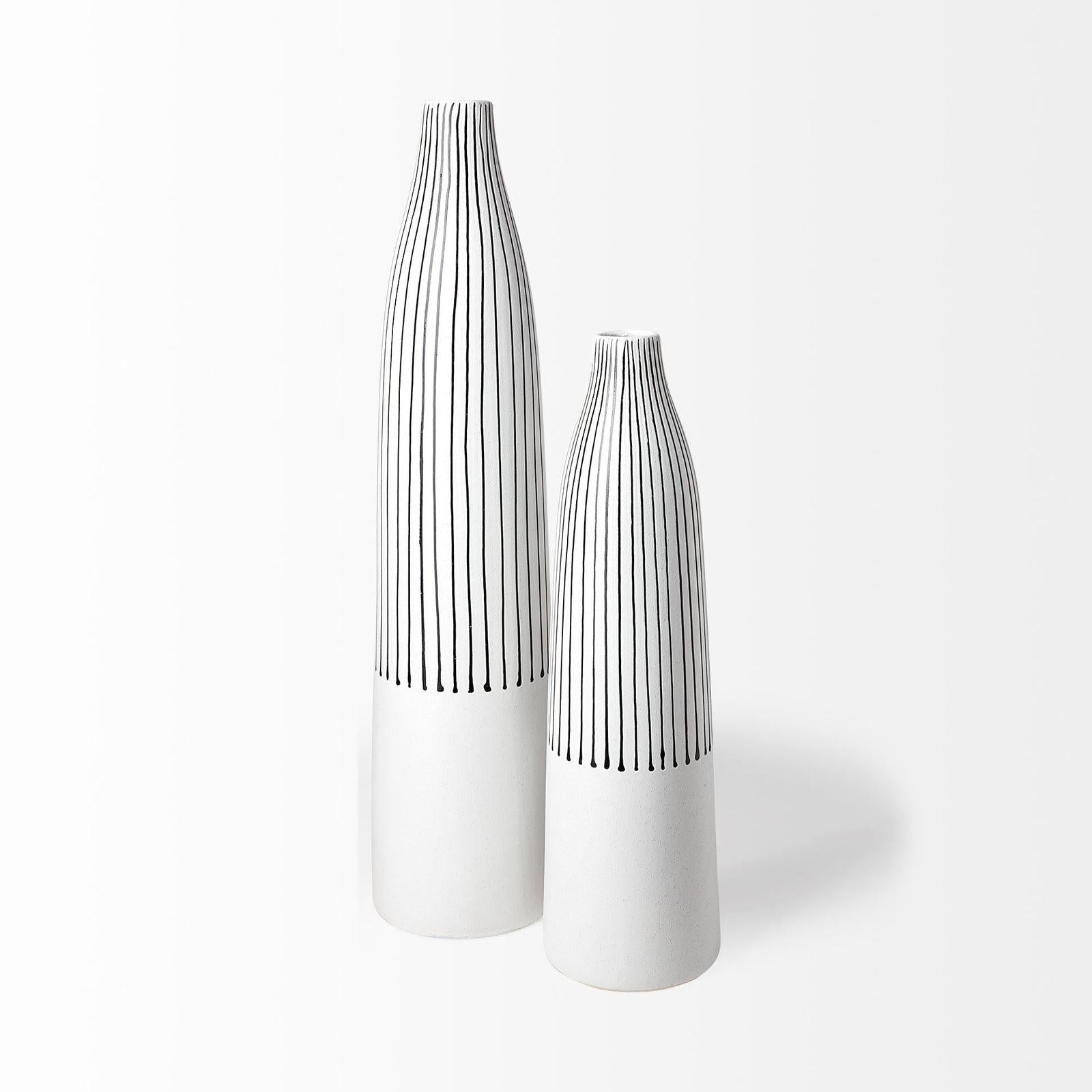 Mercana Kira Small White Pinstripe Ceramic Vase