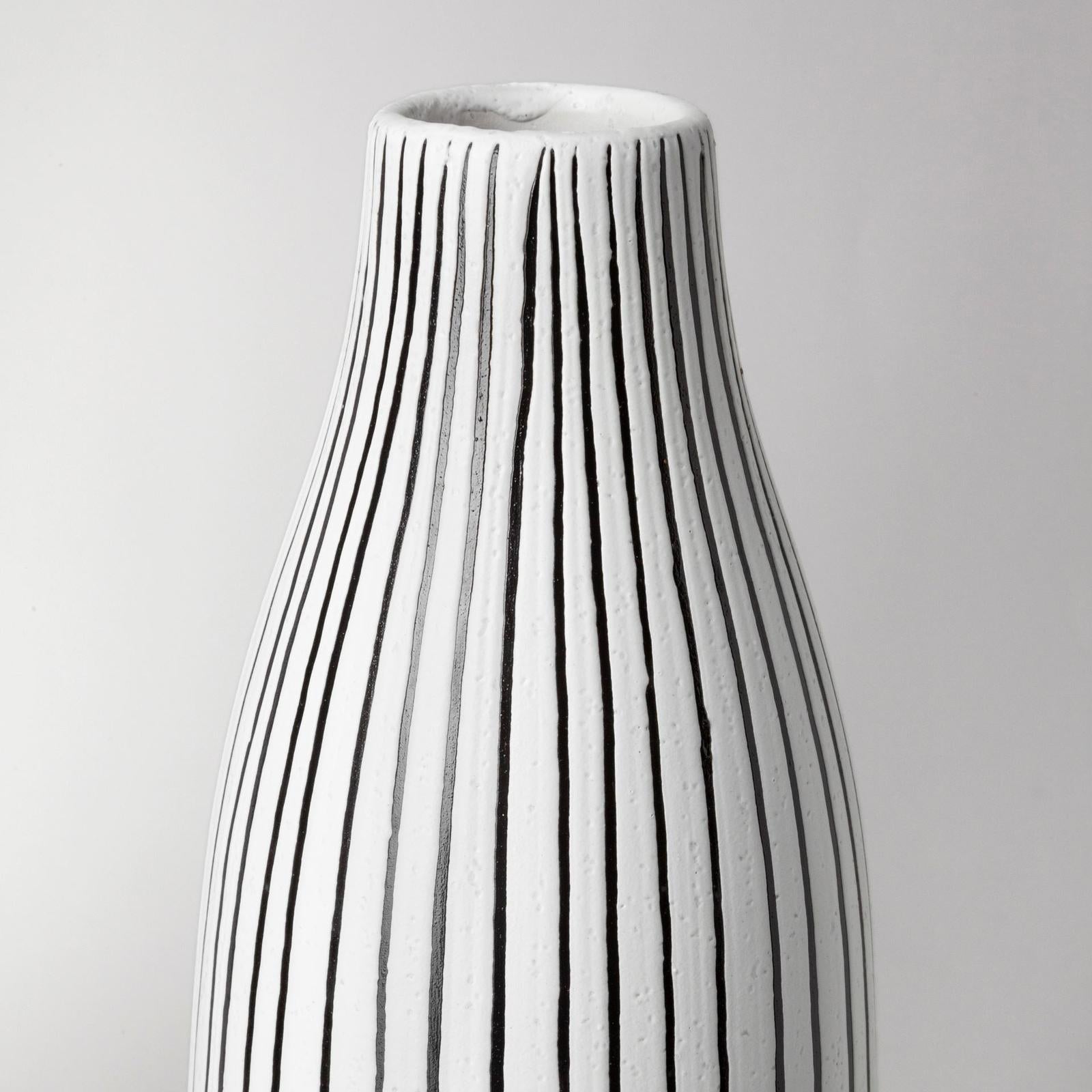 Mercana Kira Small White Pinstripe Ceramic Vase