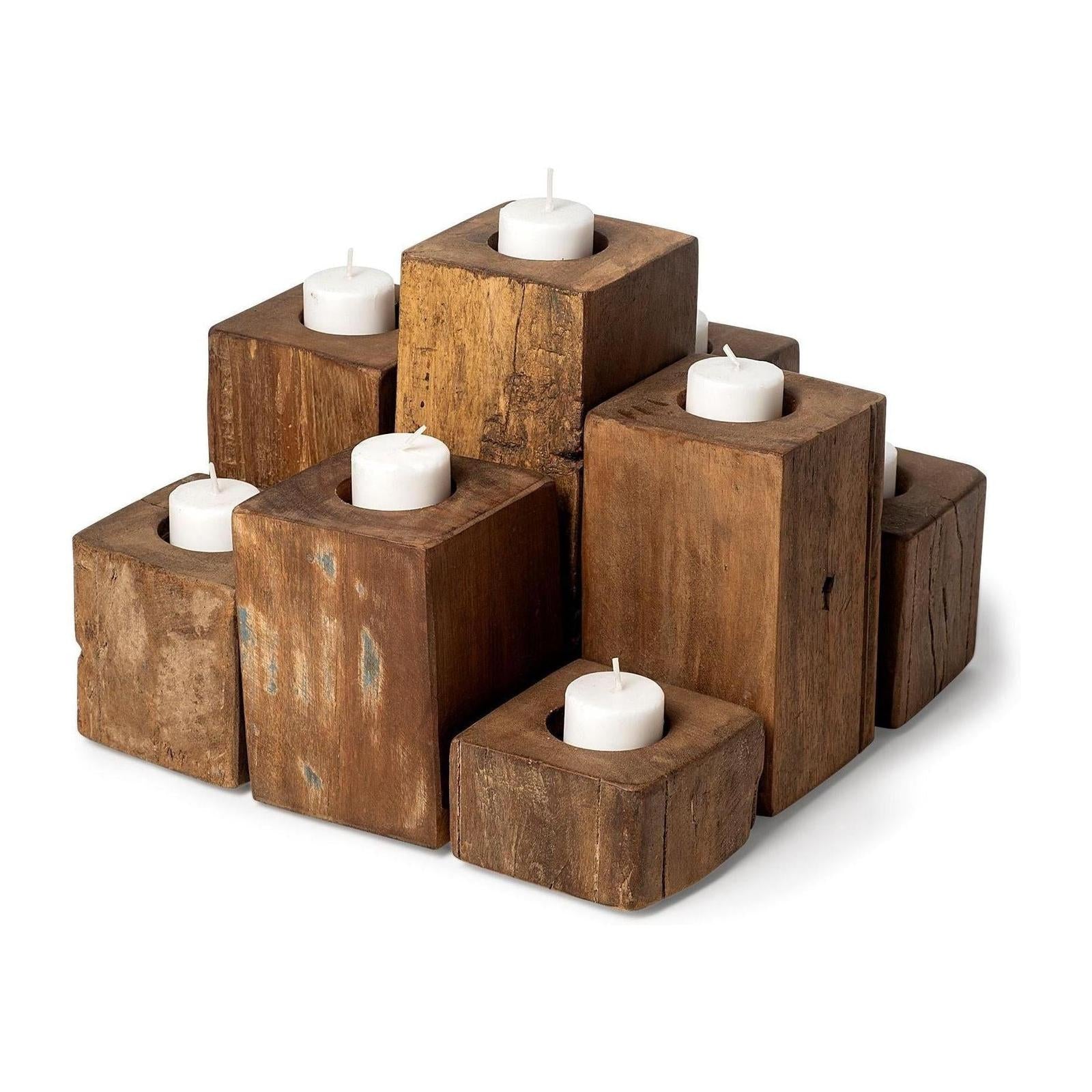 Mercana Cassius Light Brown Nine Wood Block Table Candle Holder