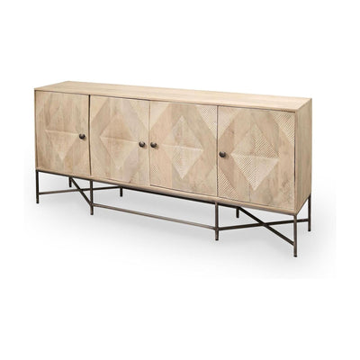 Mercana Hogarth Brown Solid Wood Base 4 Cabinet Sideboard