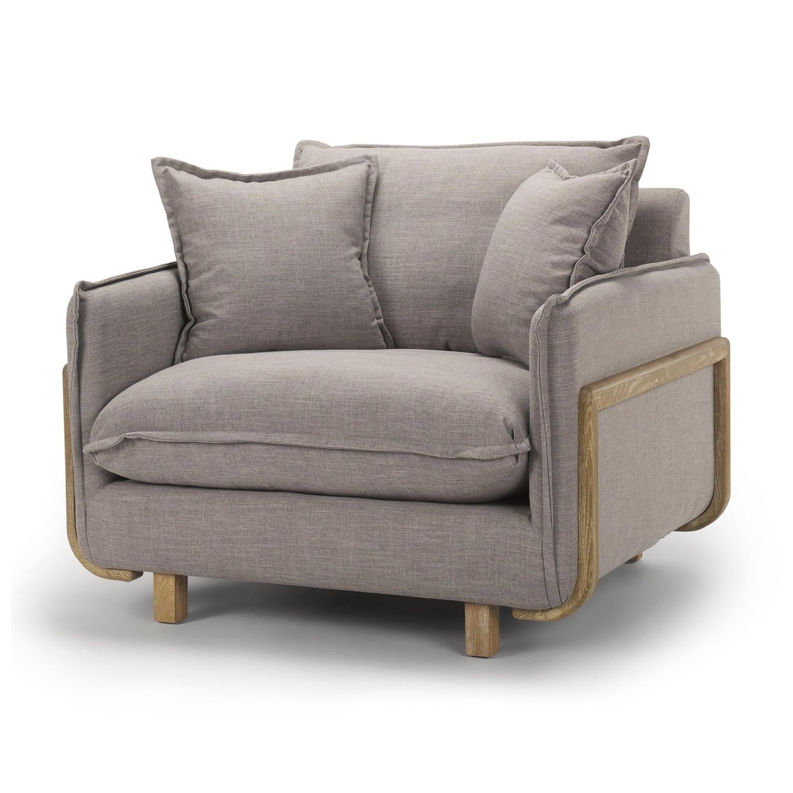 Mercana Roy Upholstered and Brown Wood Frame Arm Chair Clearance