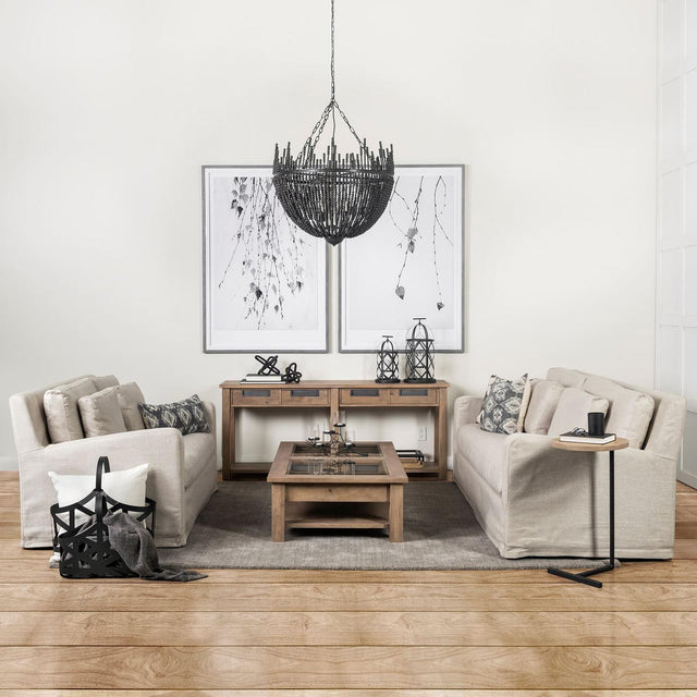 Mercana Liam Black Wooden Bead Bowl-Style Four Bulb Chandelier Clearance