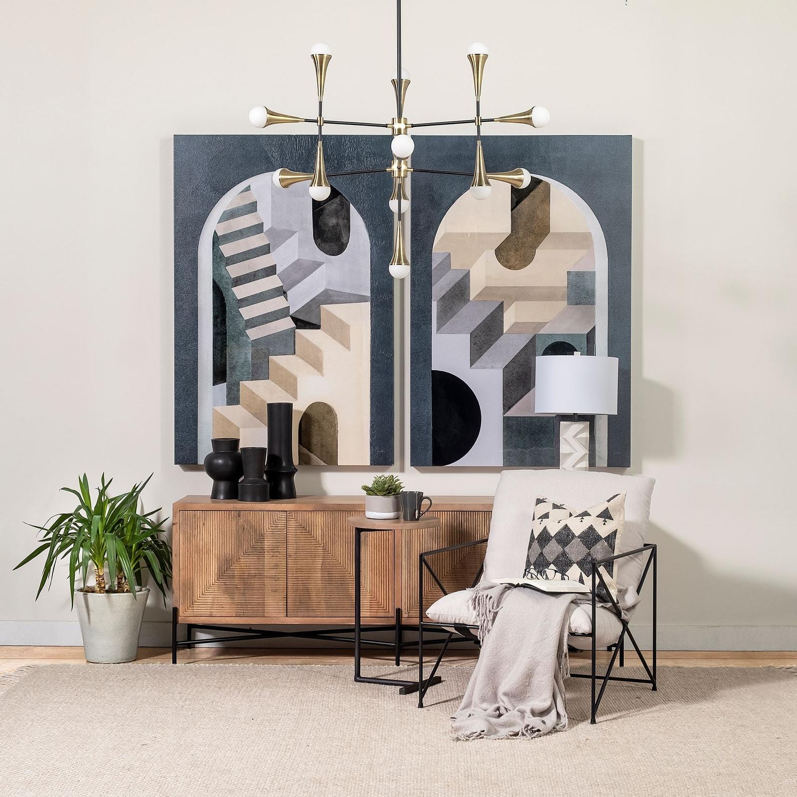 Mercana Cairo Brown Solid Wood Black Metal Base 4 Door Cabinet Sideboard