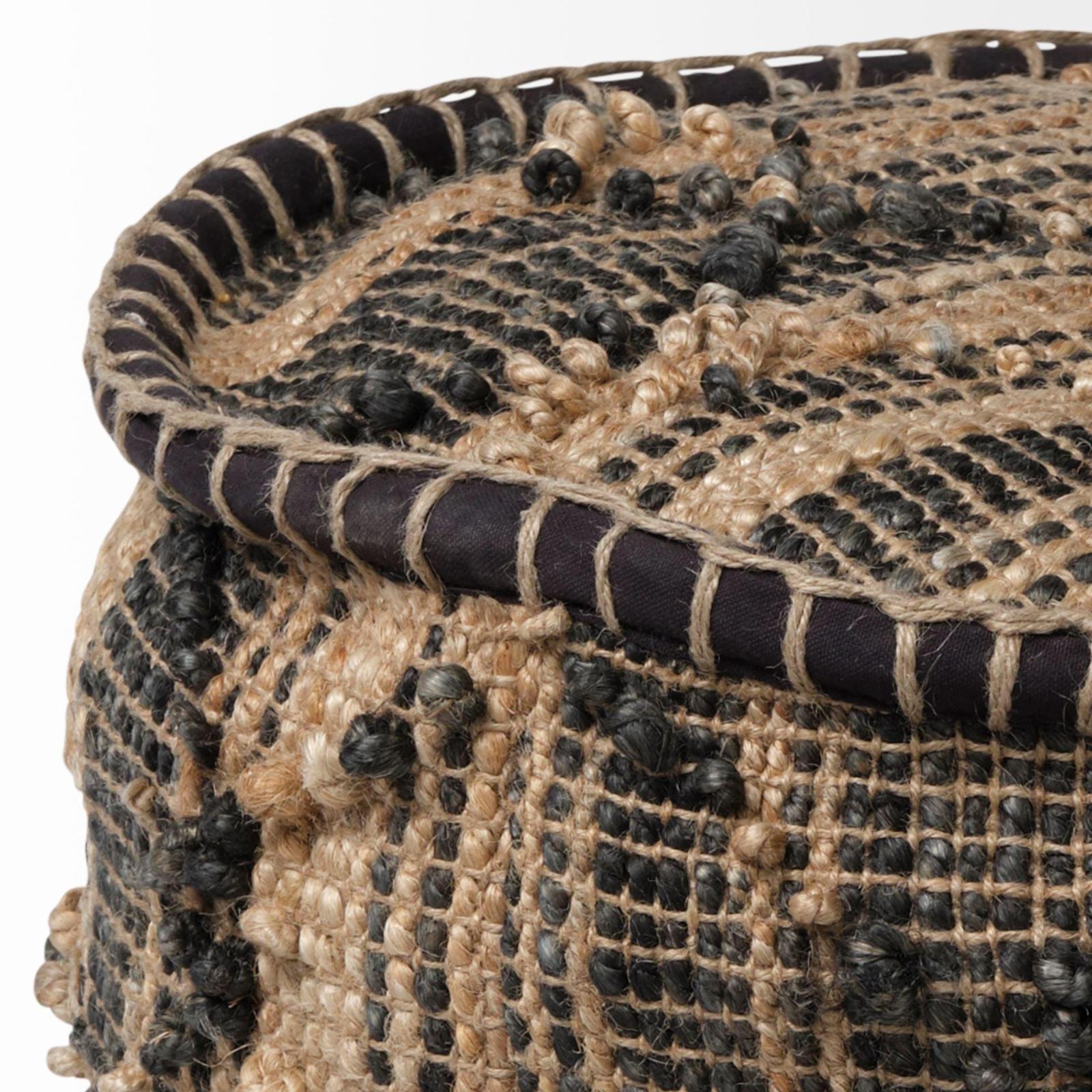 Mercana Riley Tan Jute Popcorn Stich Cylindrical Pouf Clearance