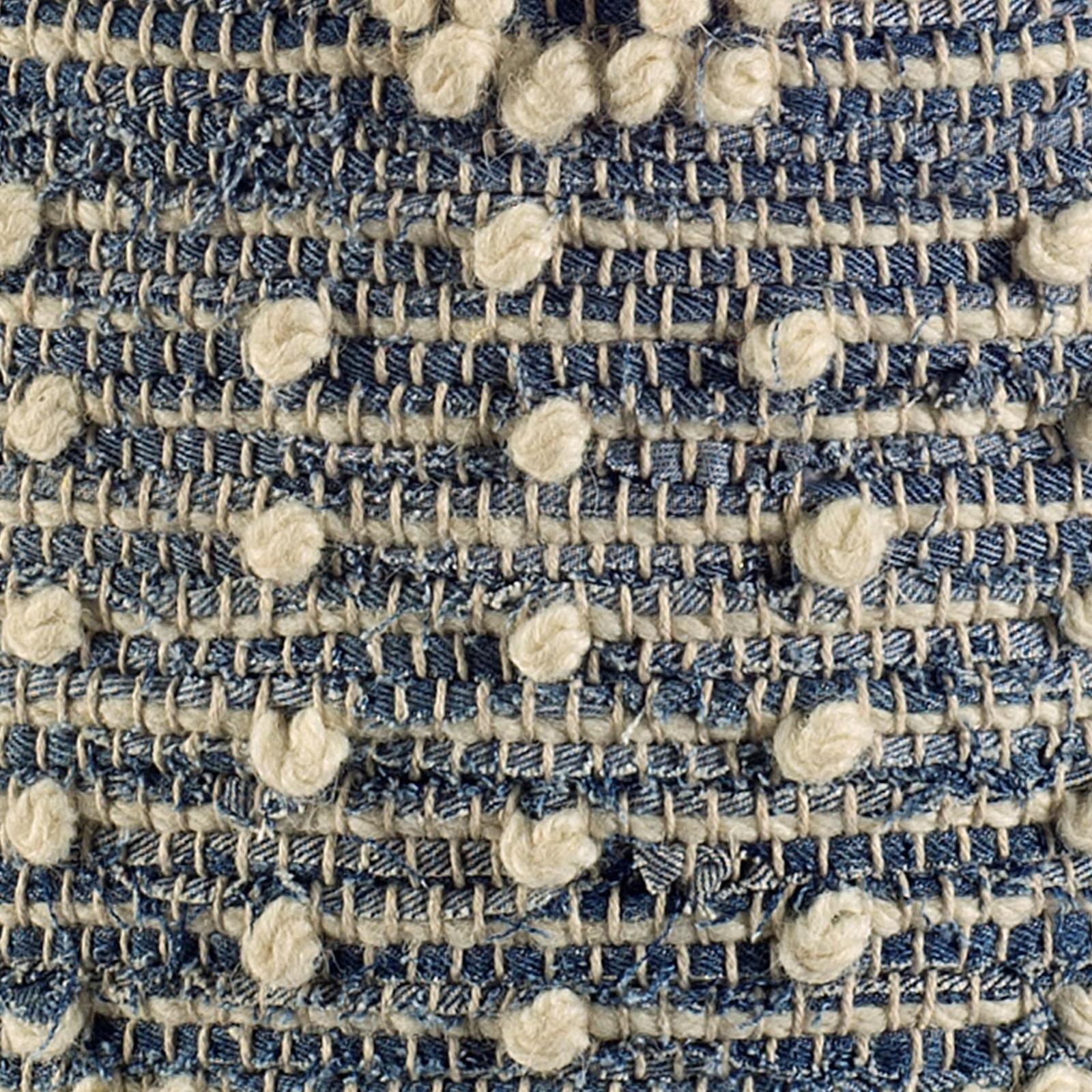 Mercana Rofi Blue Denim and Cream Cotton Stitched Square Pouf