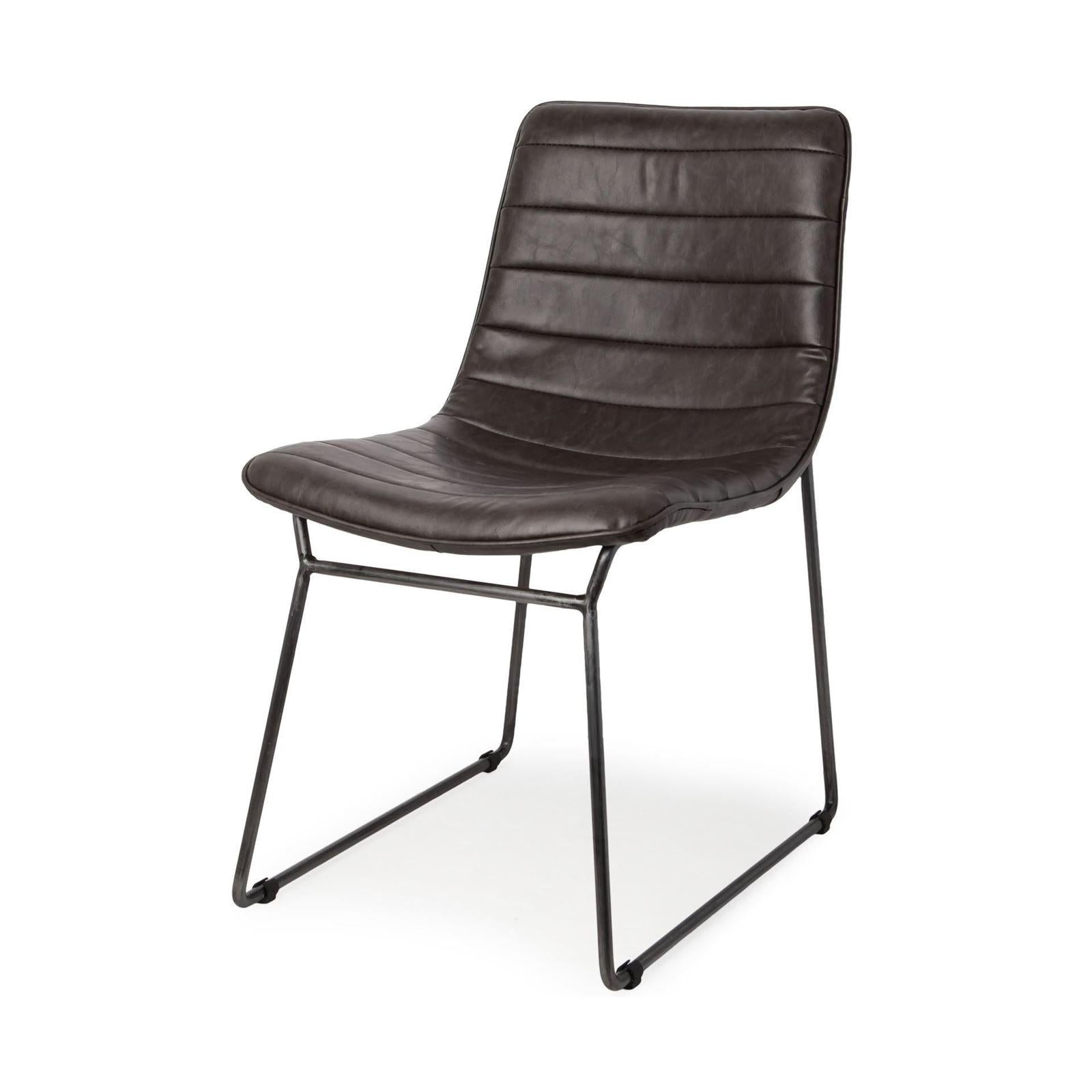 Mercana Thornton Dark Brown Faux-Leather Seat Black Iron Frame Dining Chair